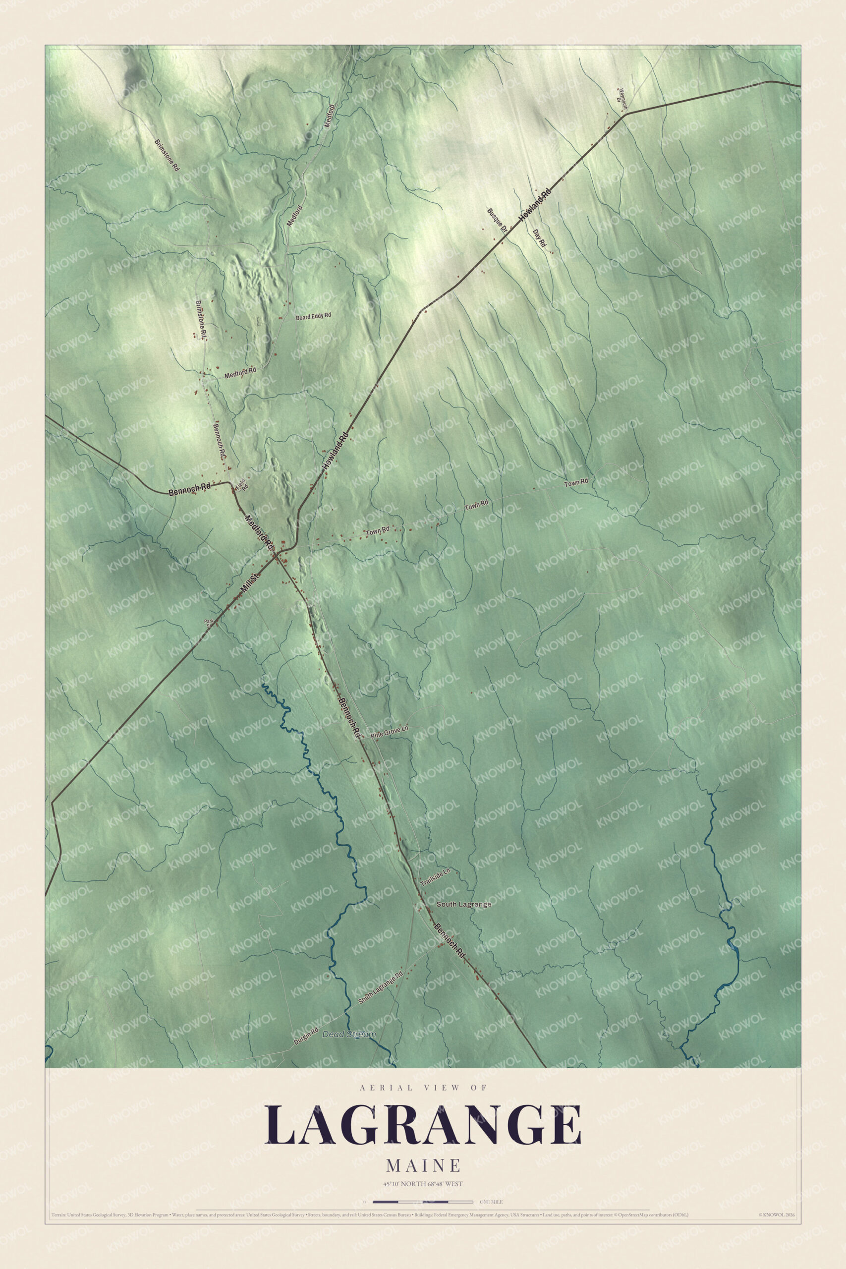 Protected watermarked complete map of Lagrange, Maine
