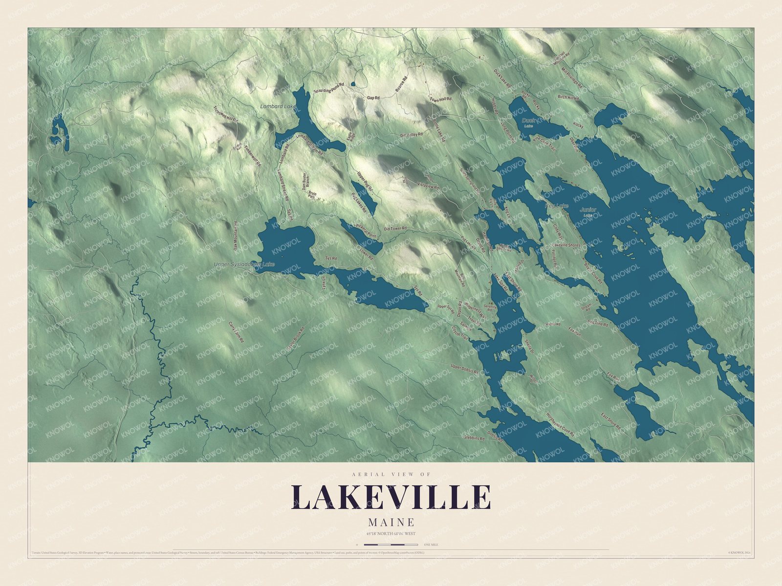Protected watermarked complete map of Lakeville, Maine