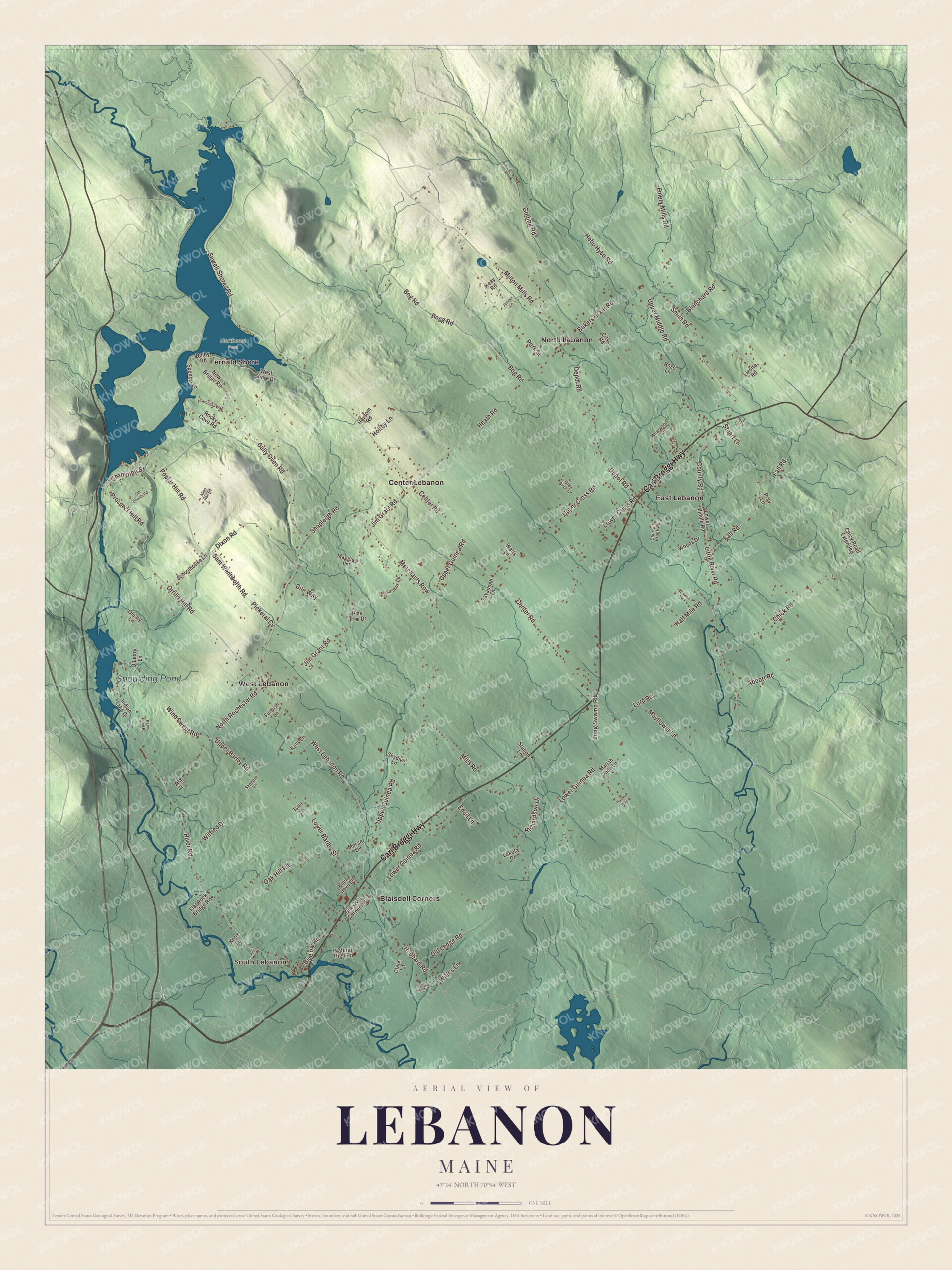 Protected watermarked complete map of Lebanon, Maine