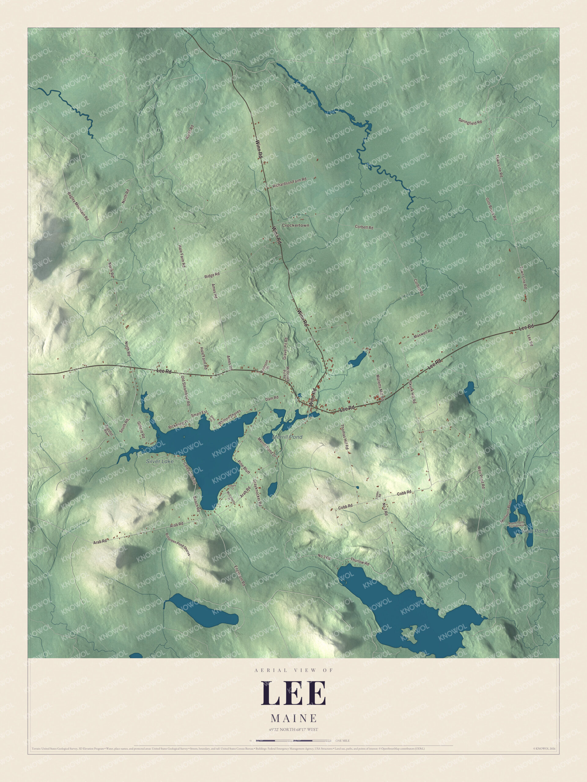 Protected watermarked complete map of Lee, Maine