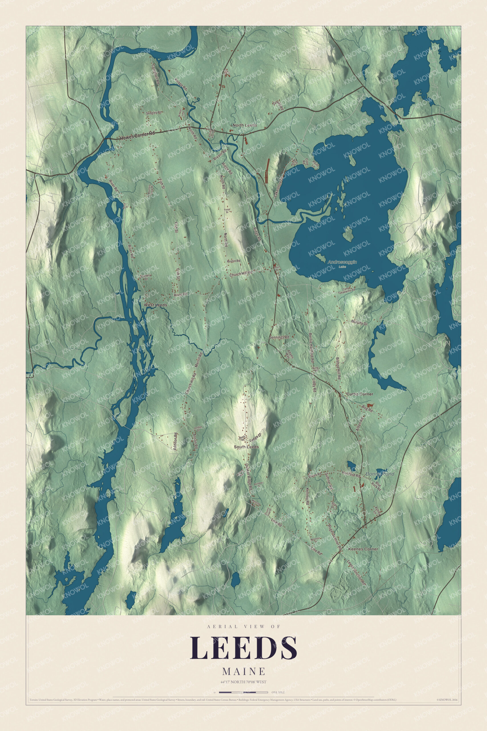 Protected watermarked complete map of Leeds, Maine