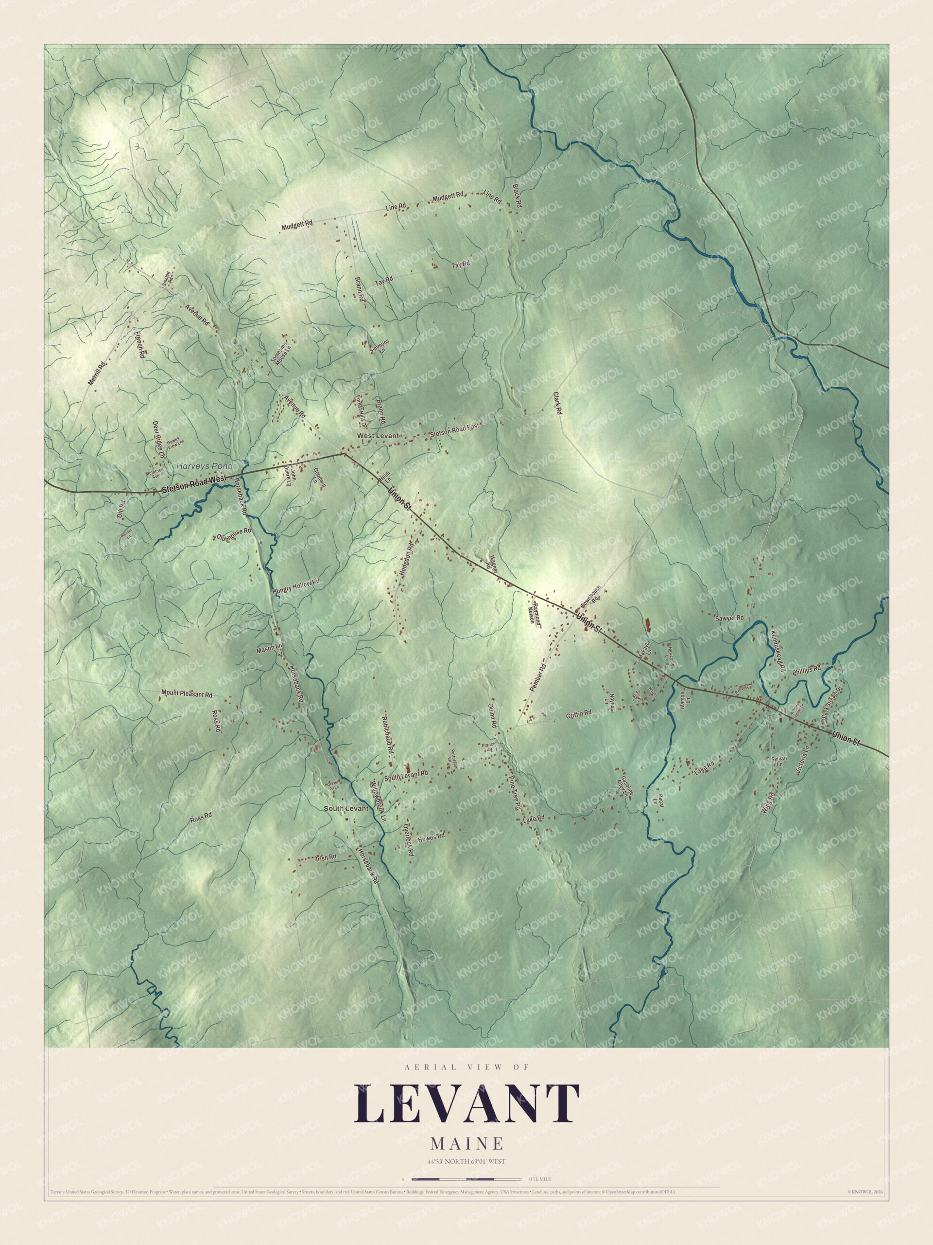 Protected watermarked complete map of Levant, Maine