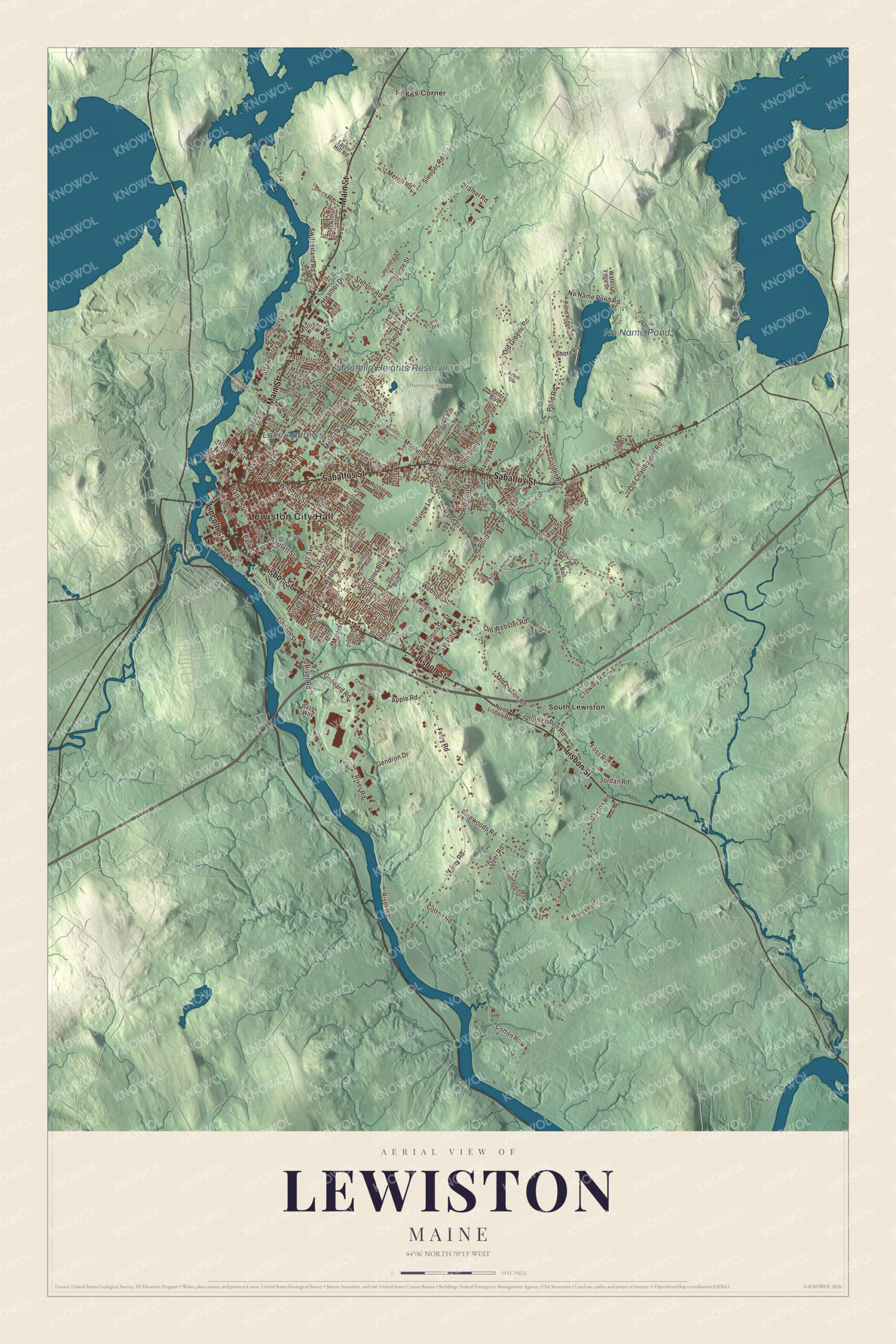 Protected watermarked complete map of Lewiston, Maine