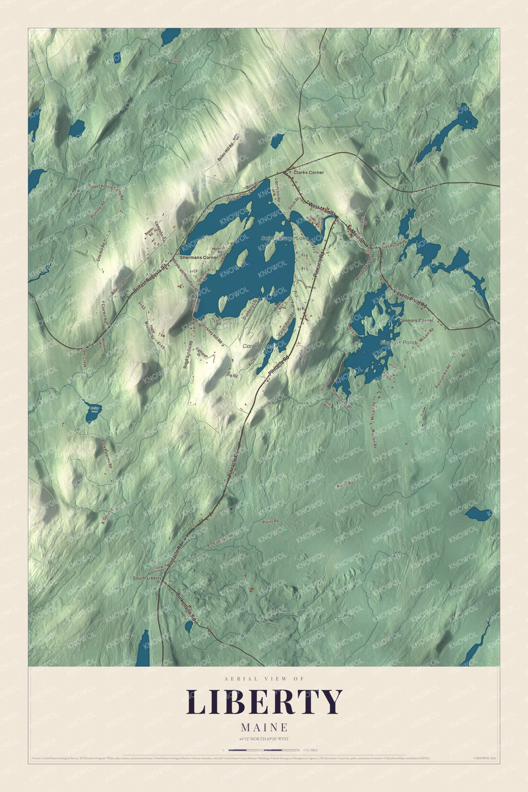 Protected watermarked complete map of Liberty, Maine