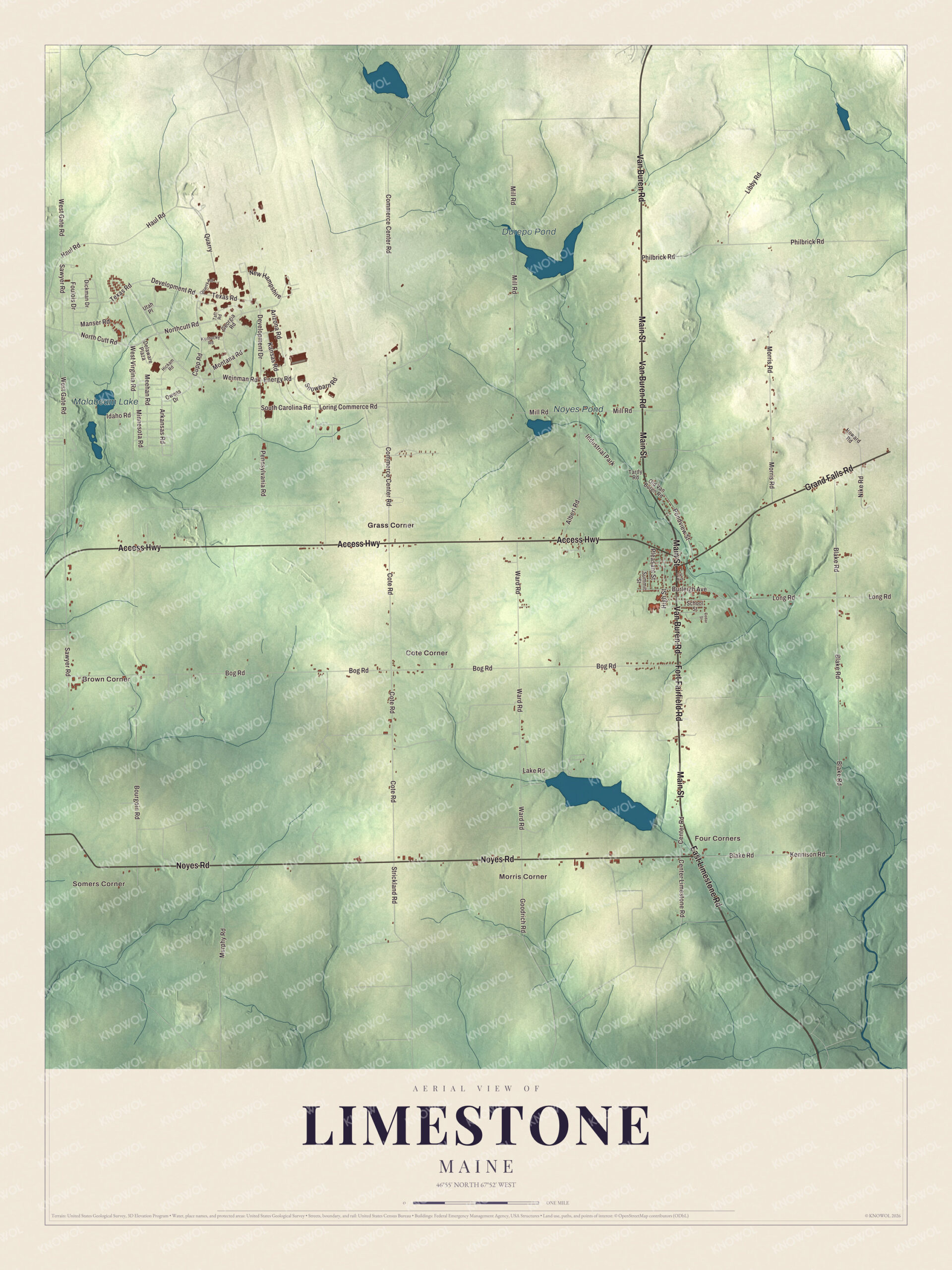 Protected watermarked complete map of Limestone, Maine