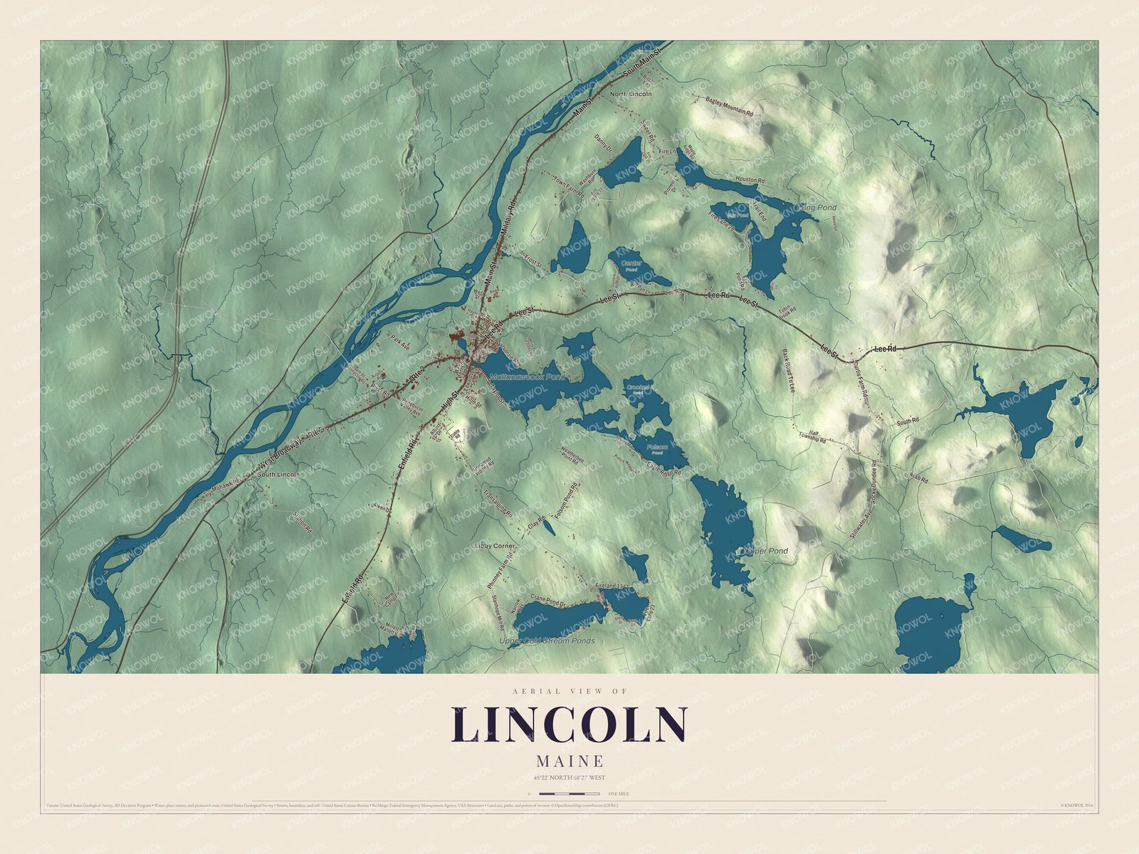 Protected watermarked complete map of Lincoln, Maine