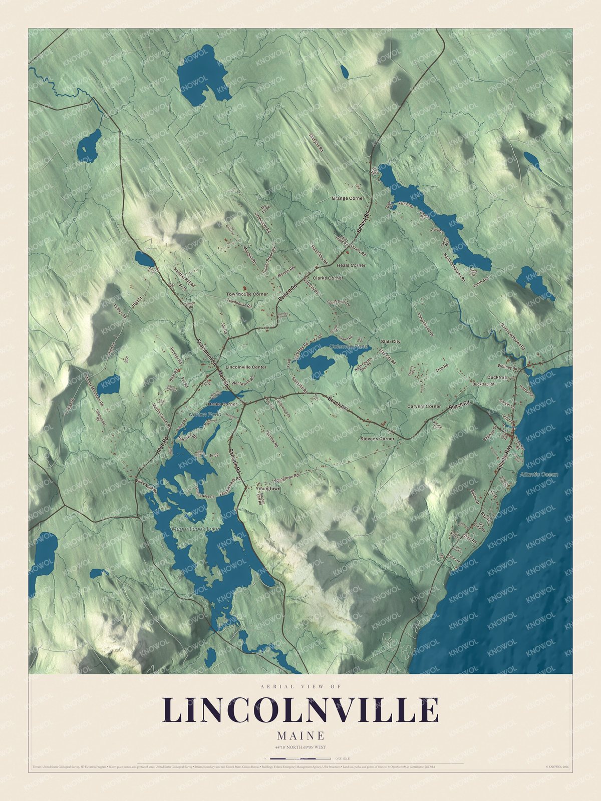 Protected watermarked complete map of Lincolnville, Maine