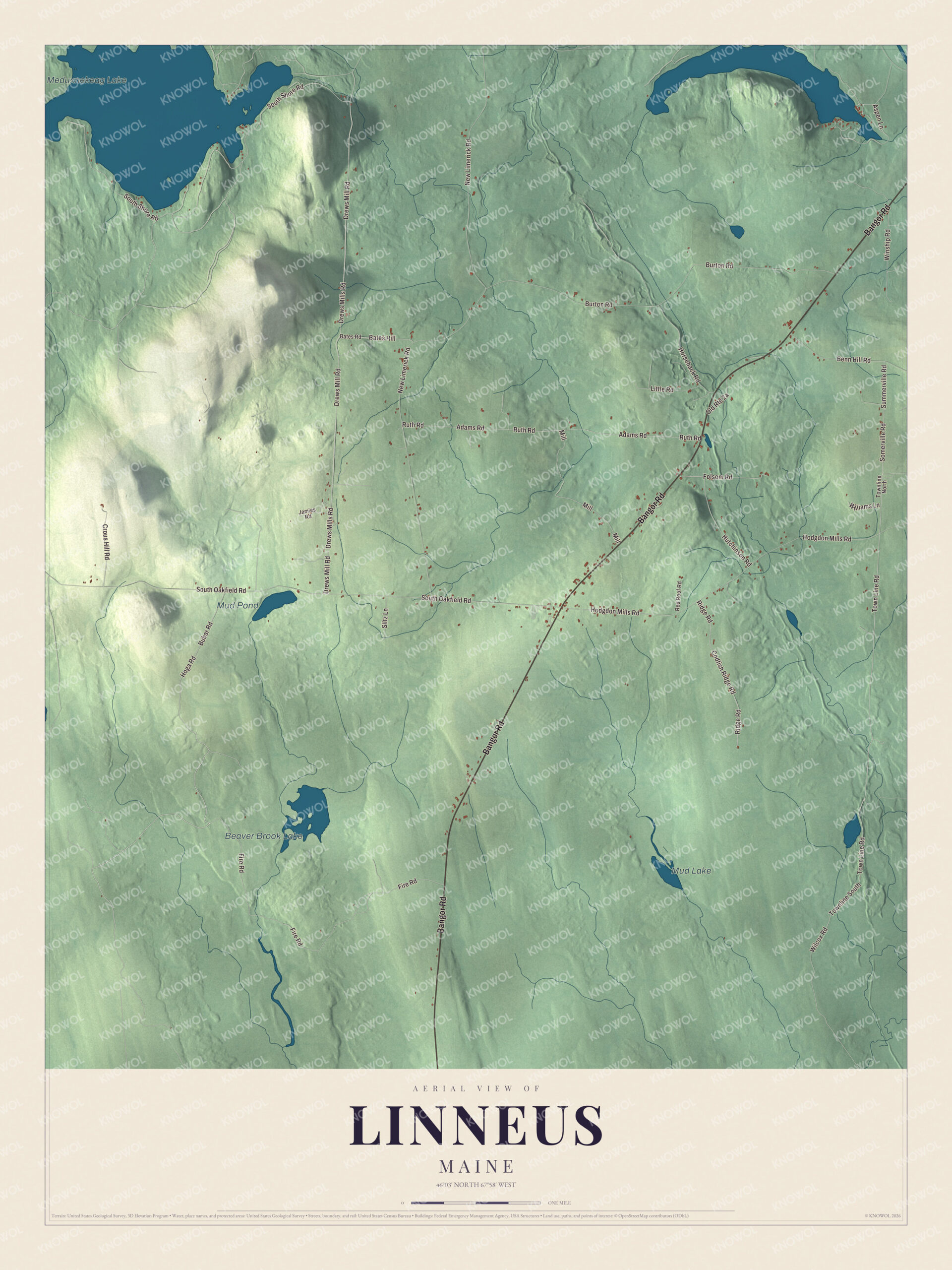 Protected watermarked complete map of Linneus, Maine