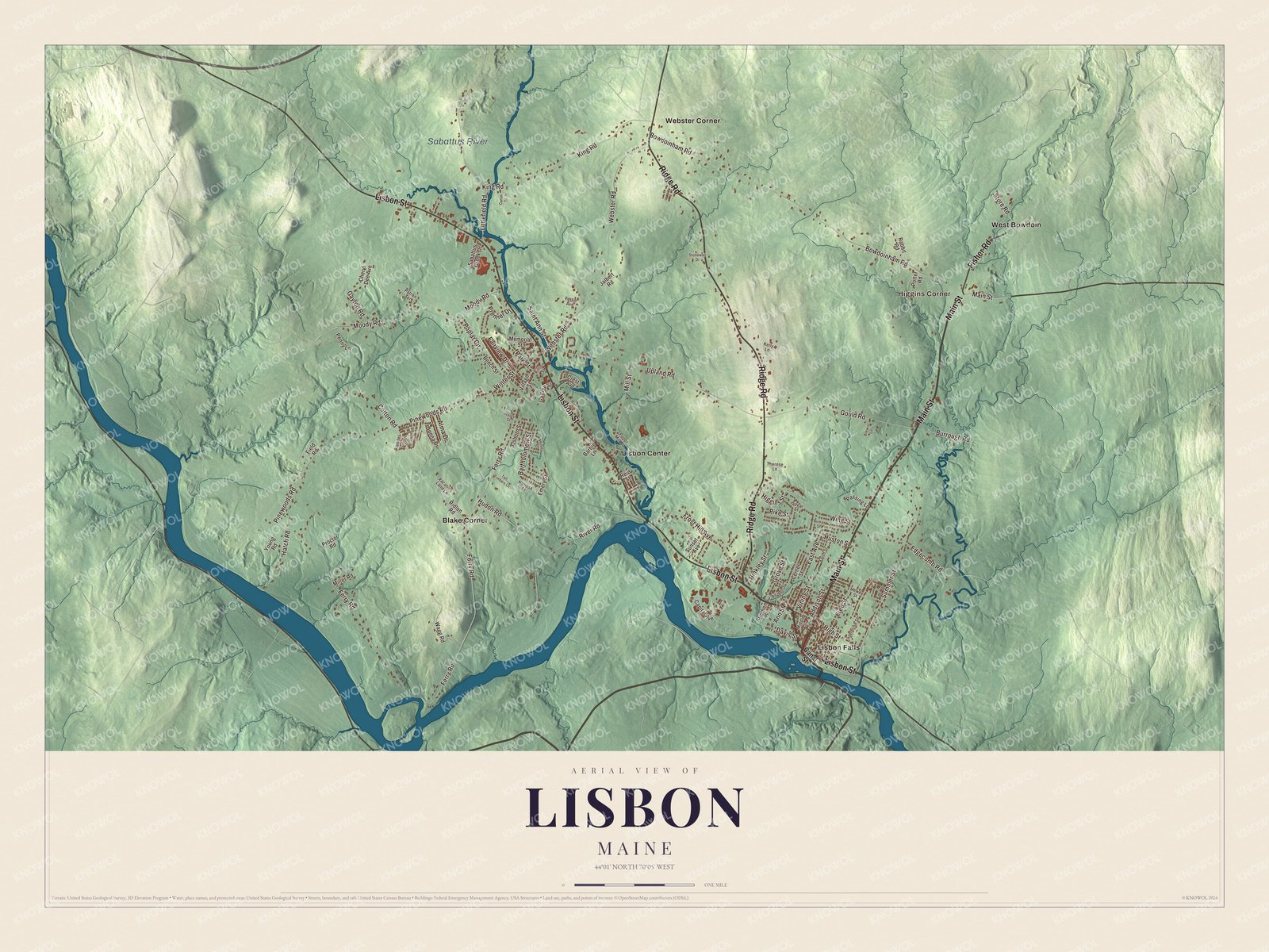 Protected watermarked complete map of Lisbon, Maine