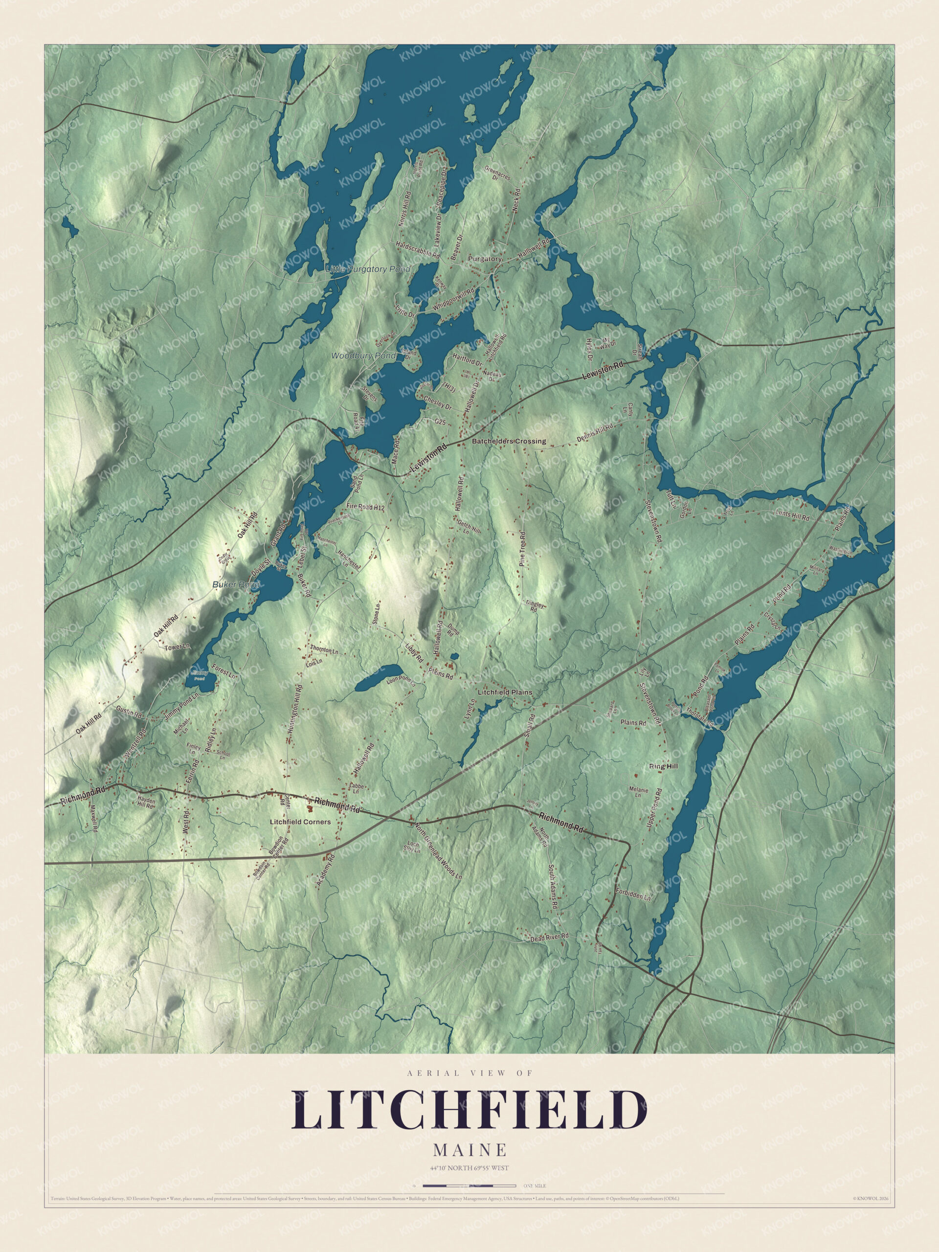 Protected watermarked complete map of Litchfield, Maine