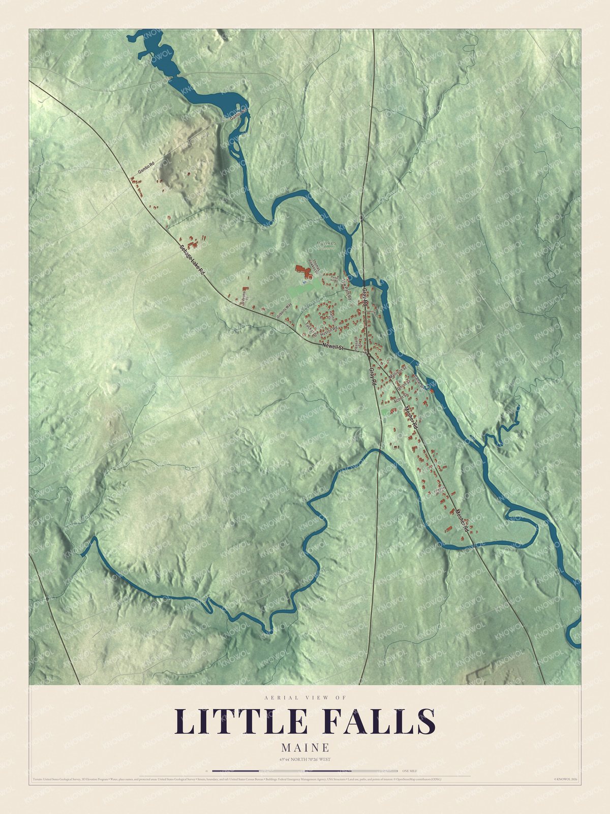 Protected watermarked complete map of Little Falls, Maine