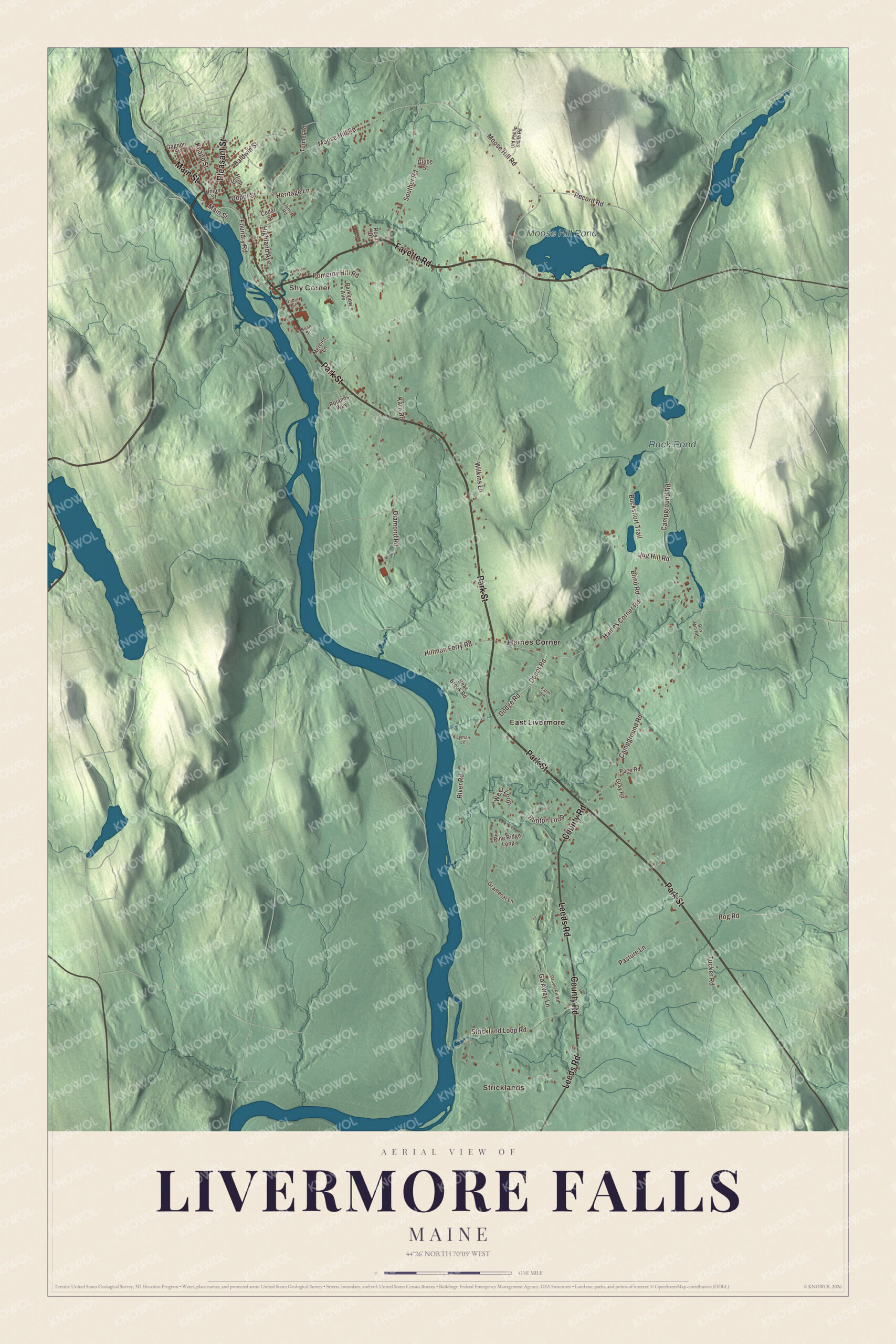 Protected watermarked complete map of Livermore Falls, Maine