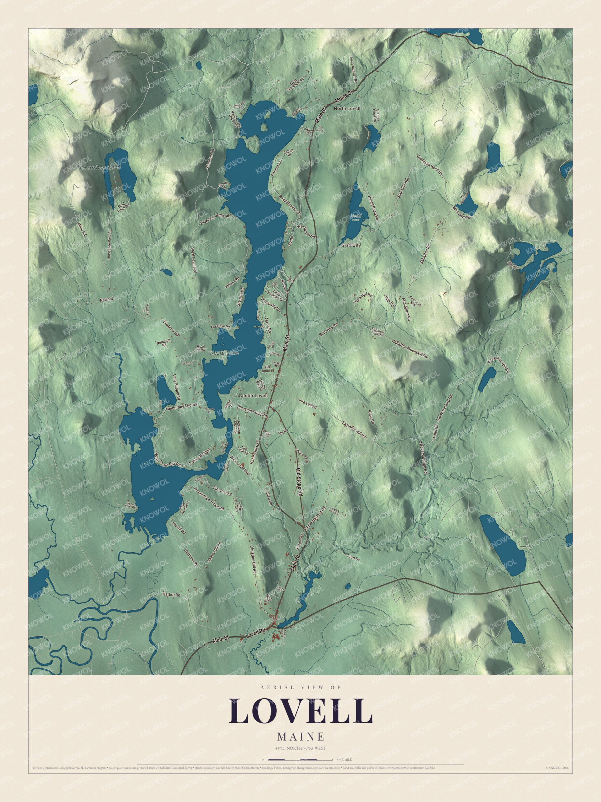 Protected watermarked complete map of Lovell, Maine