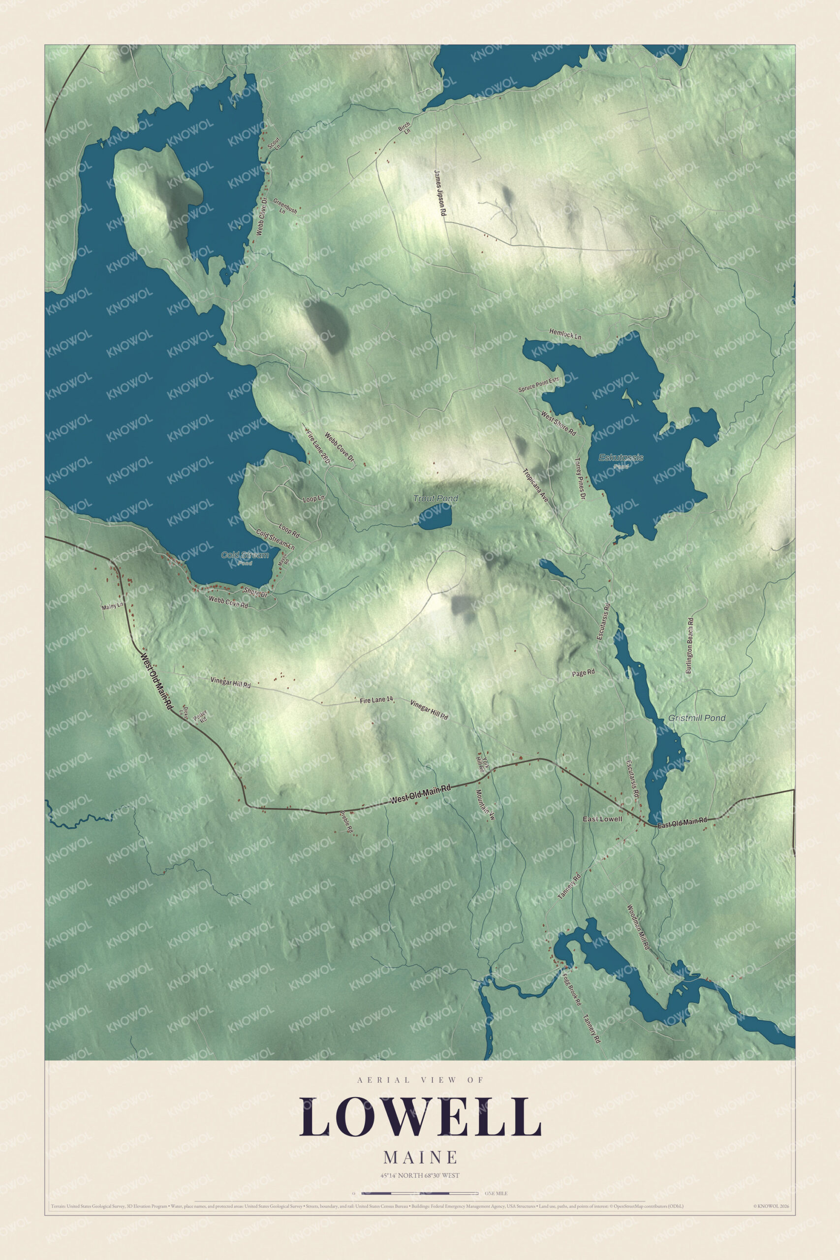 Protected watermarked complete map of Lowell, Maine