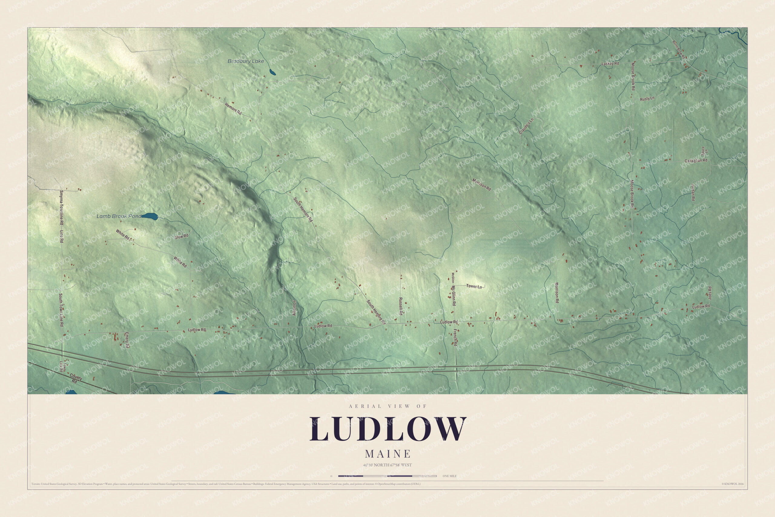 Protected watermarked complete map of Ludlow, Maine