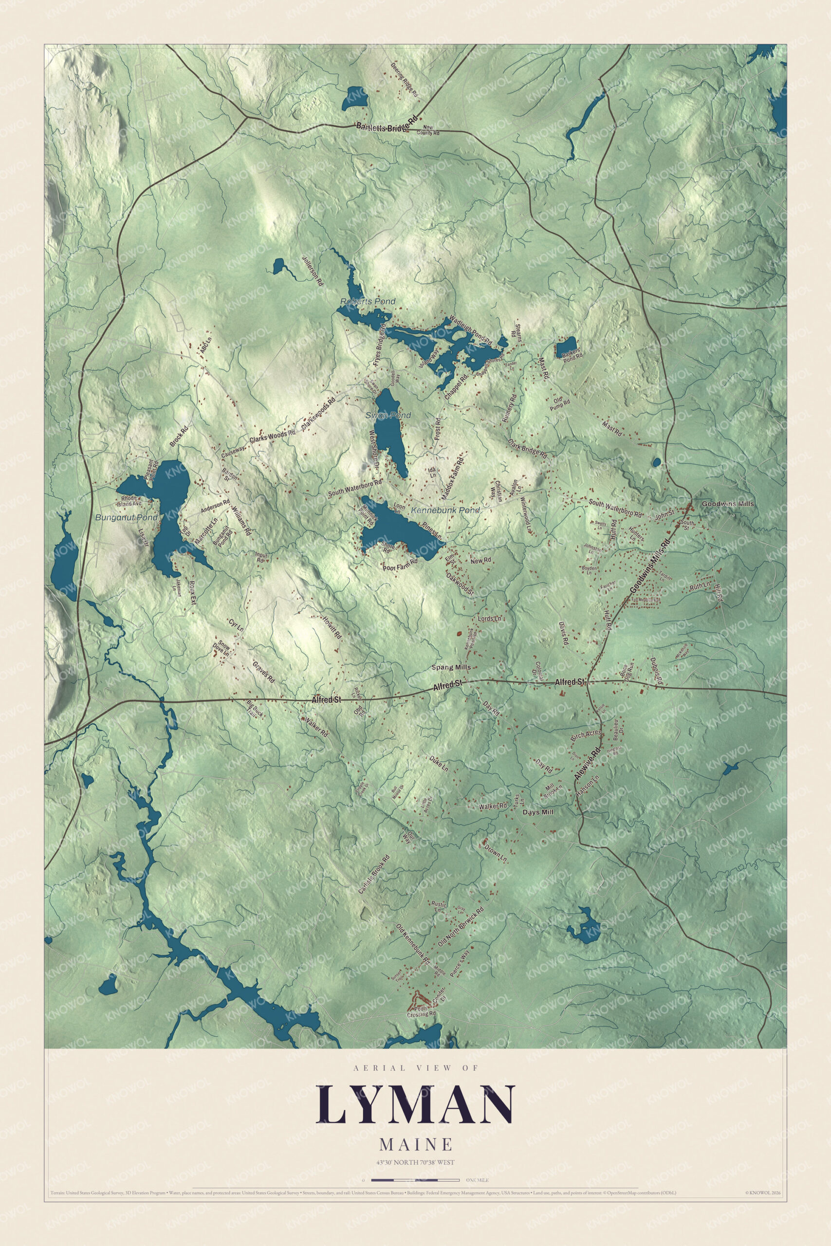 Protected watermarked complete map of Lyman, Maine