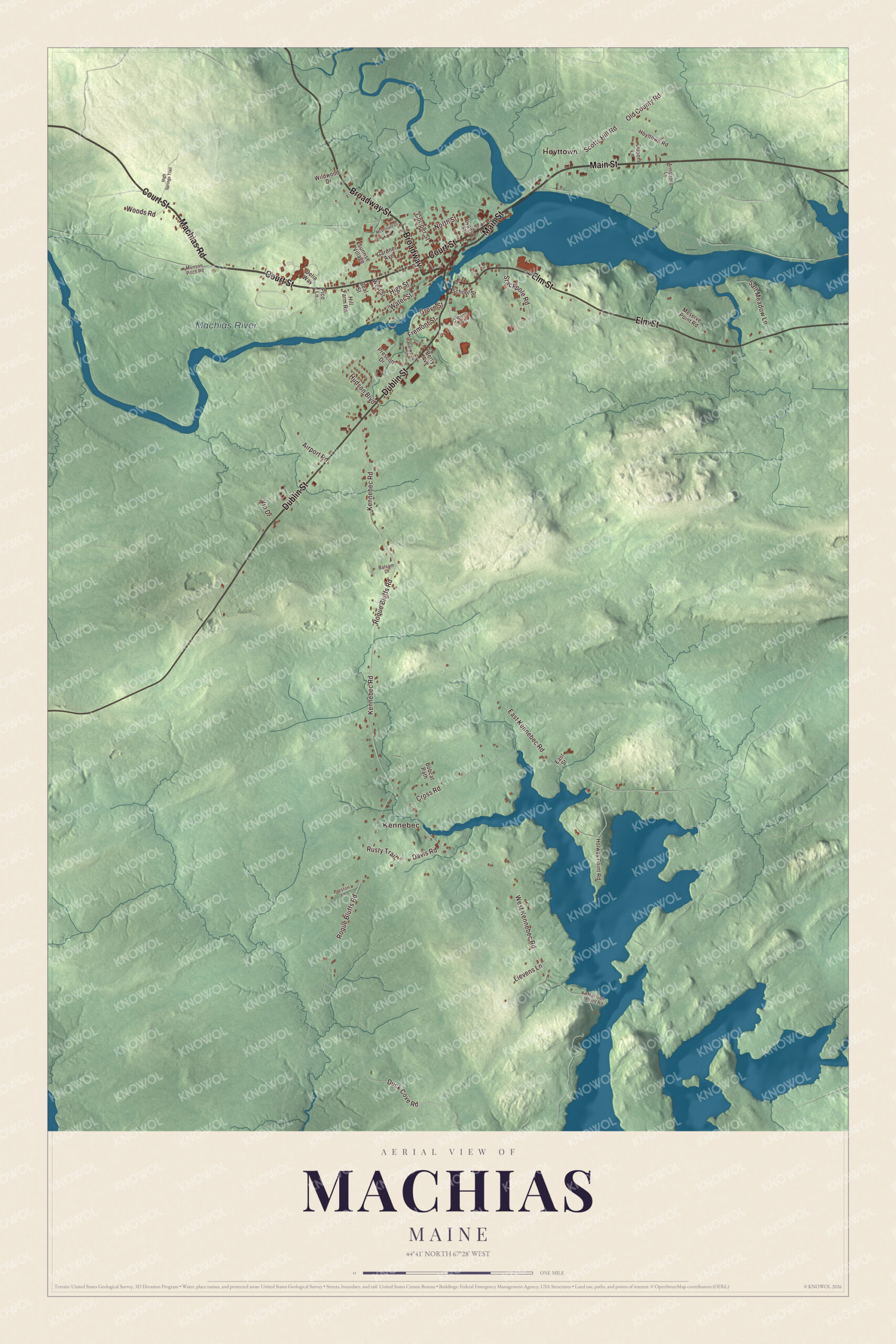 Protected watermarked complete map of Machias, Maine
