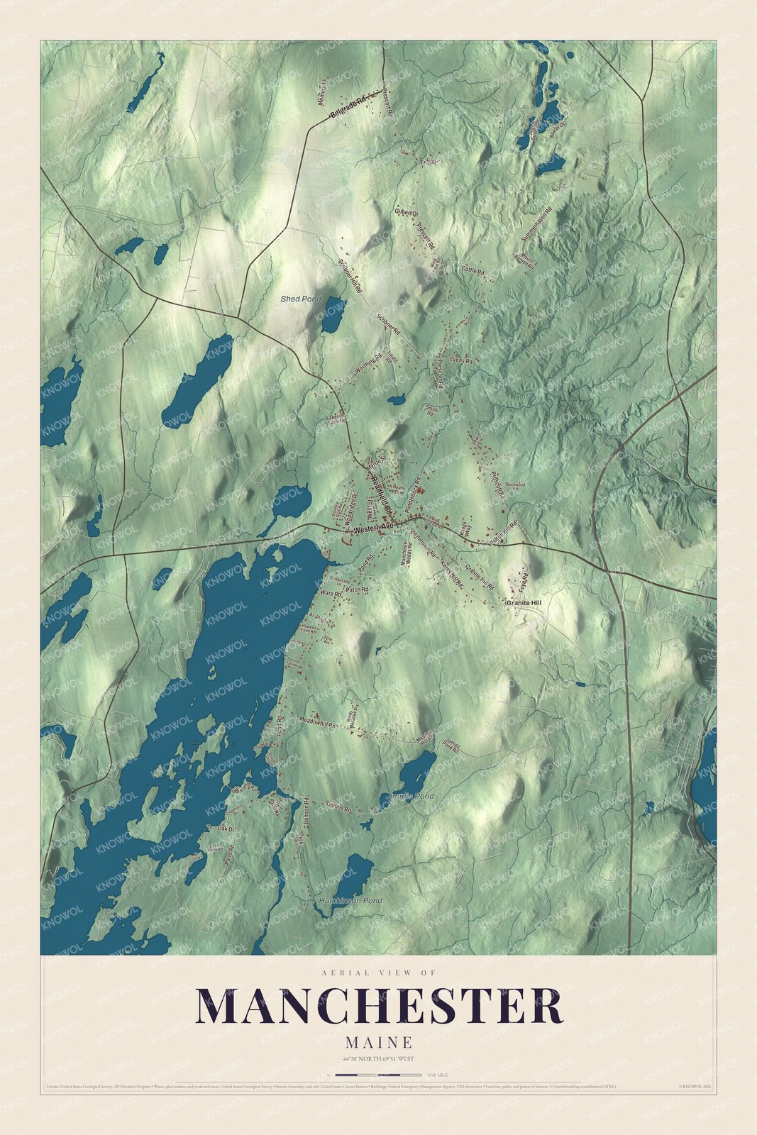 Protected watermarked complete map of Manchester, Maine