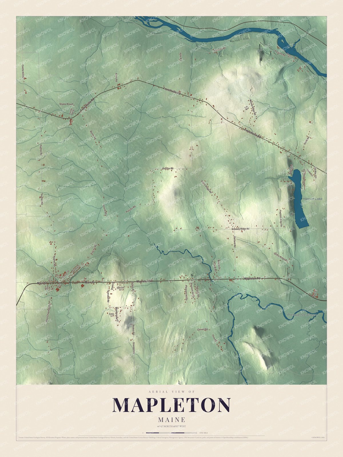 Protected watermarked complete map of Mapleton, Maine