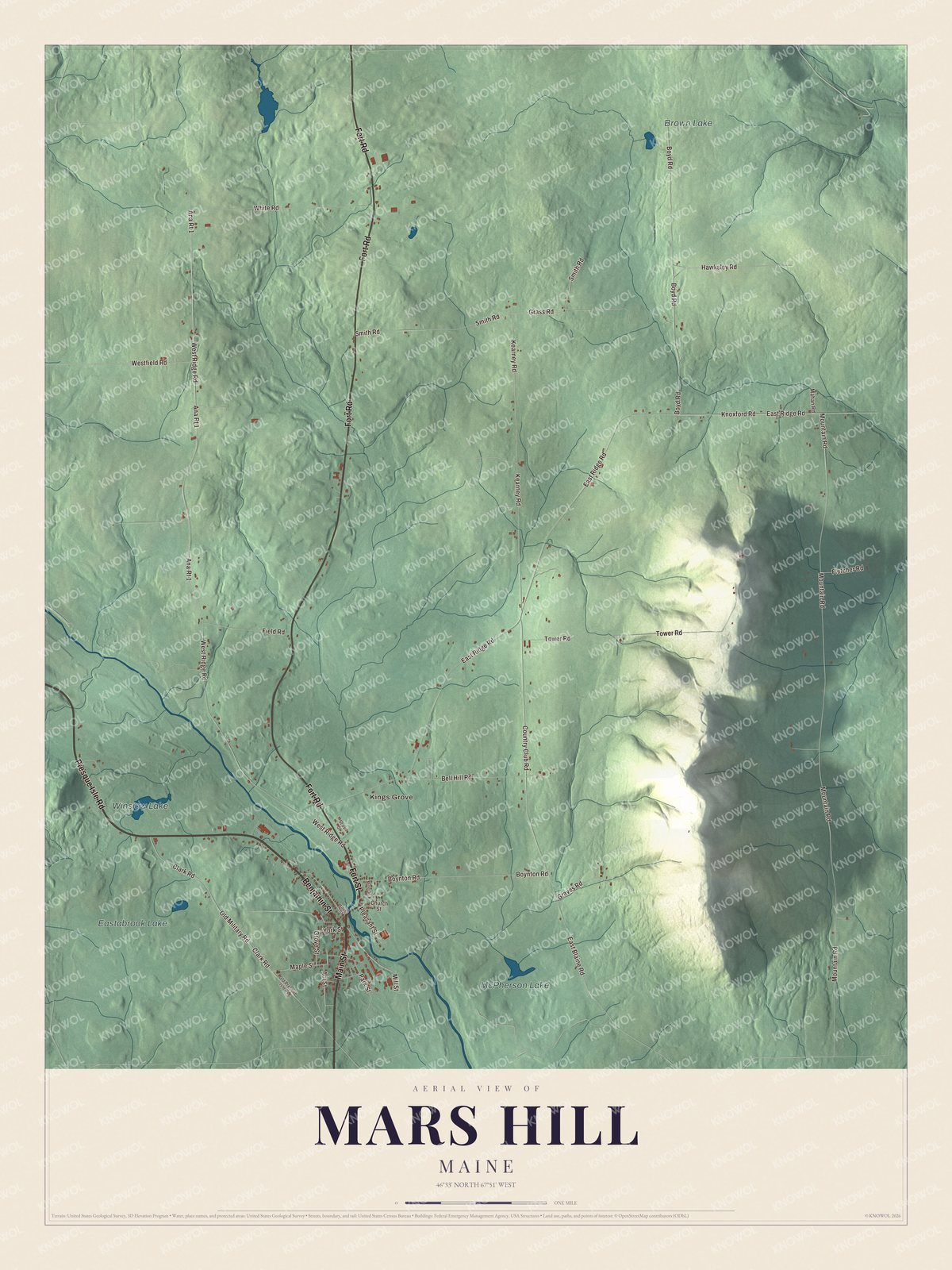 Protected watermarked complete map of Mars Hill, Maine