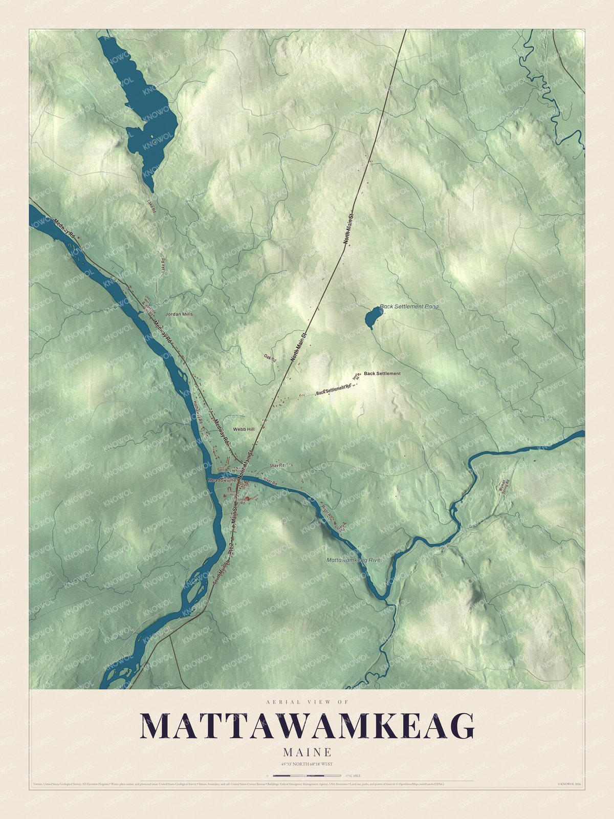 Protected watermarked complete map of Mattawamkeag, Maine