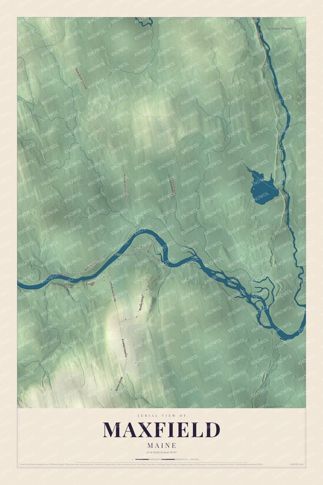 Protected watermarked complete map of Maxfield, Maine