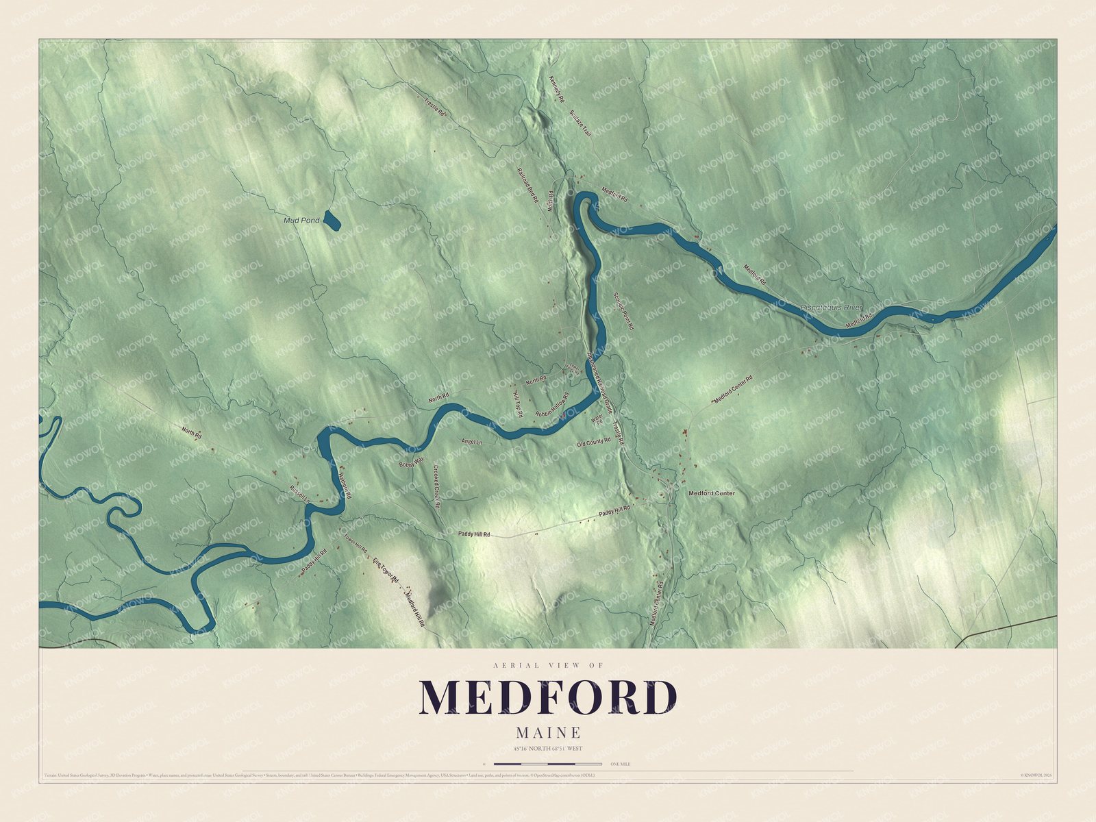 Protected watermarked complete map of Medford, Maine