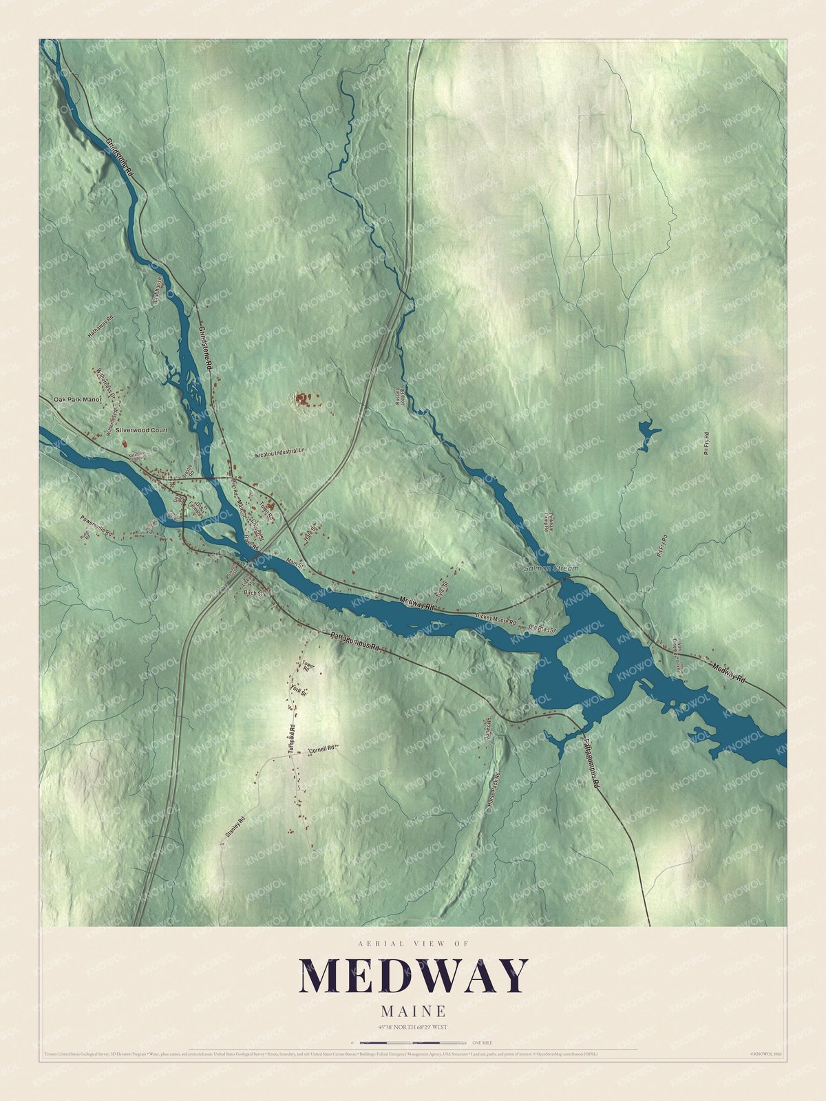 Protected watermarked complete map of Medway, Maine