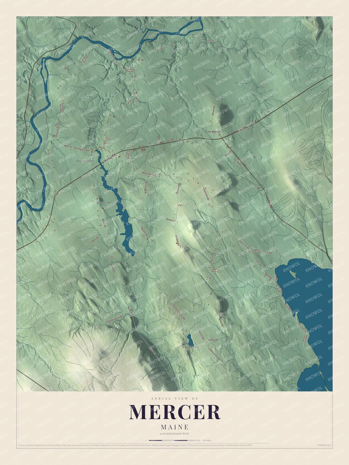 Protected watermarked complete map of Mercer, Maine