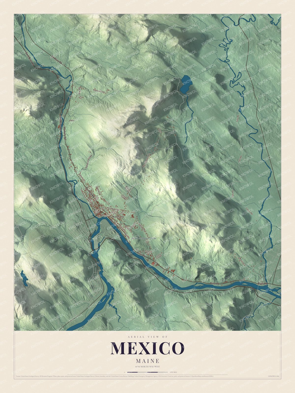 Protected watermarked complete map of Mexico, Maine