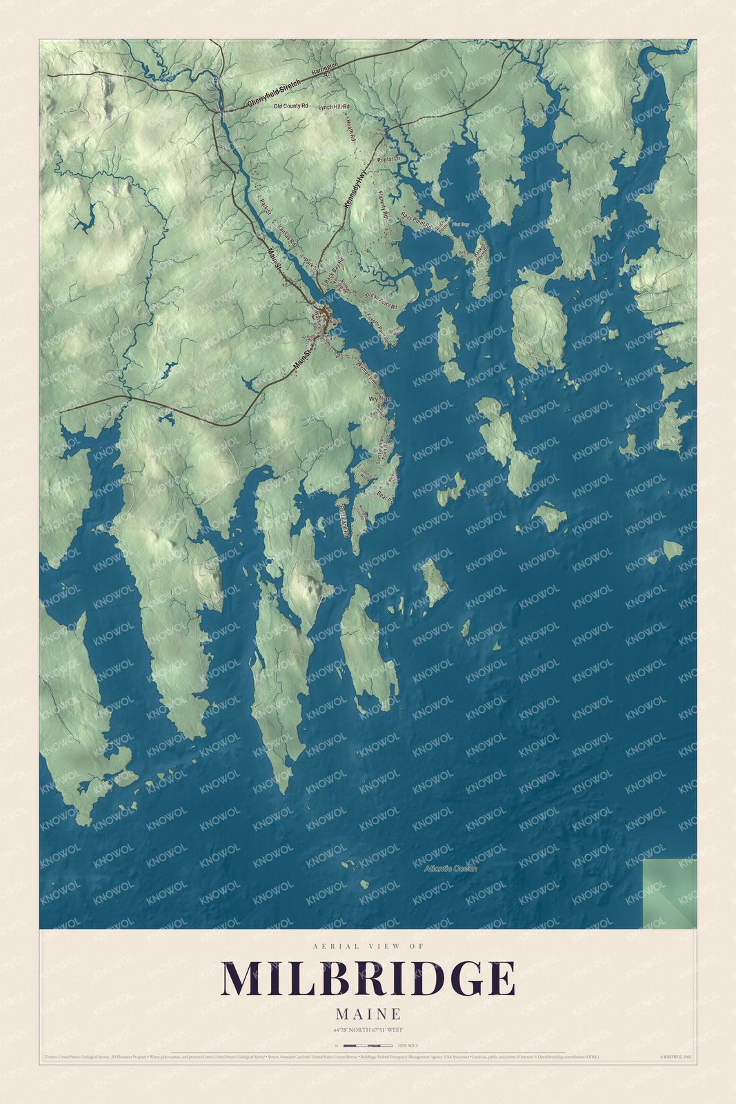 Protected watermarked complete map of Milbridge, Maine