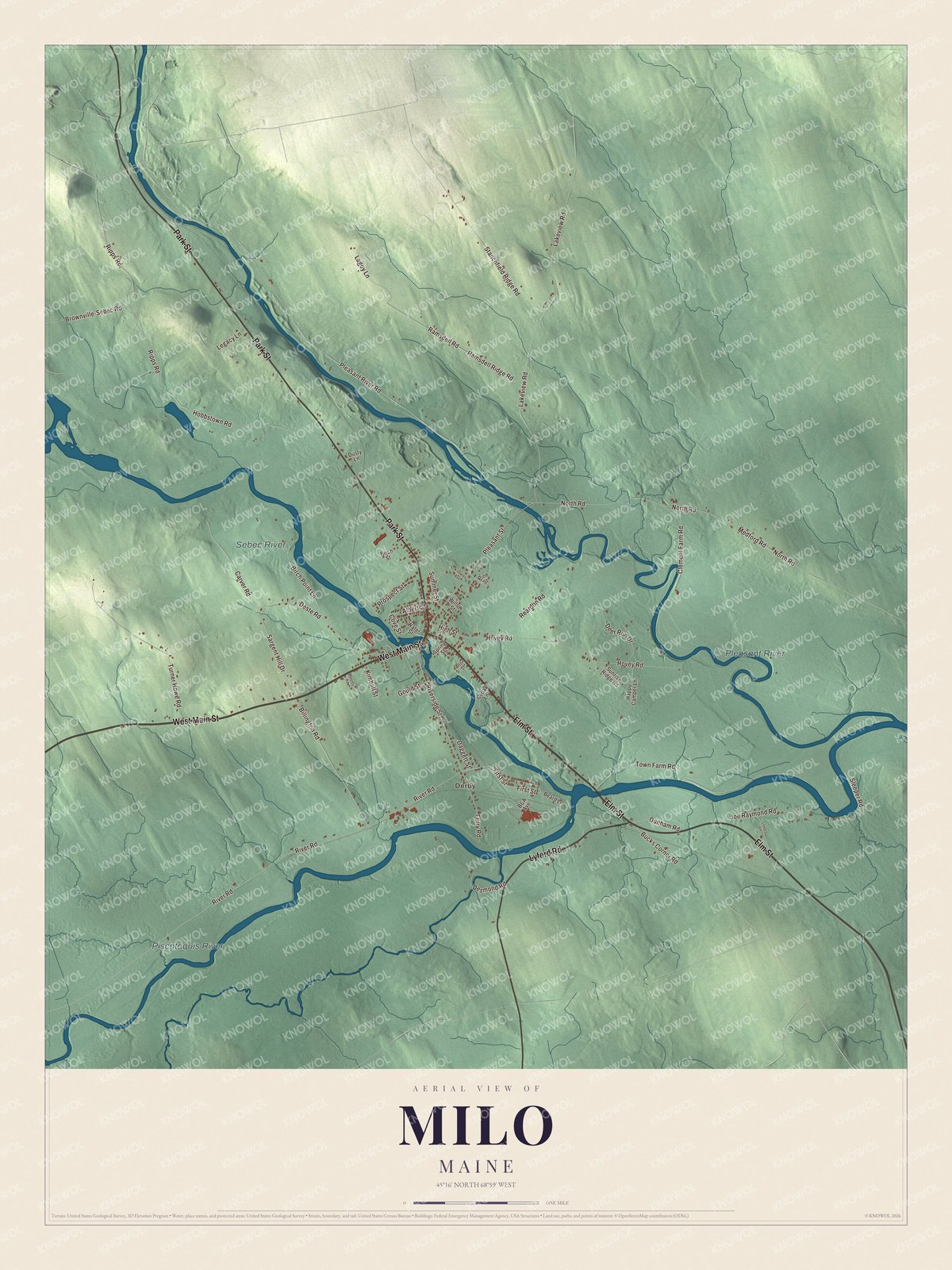 Protected watermarked complete map of Milo, Maine