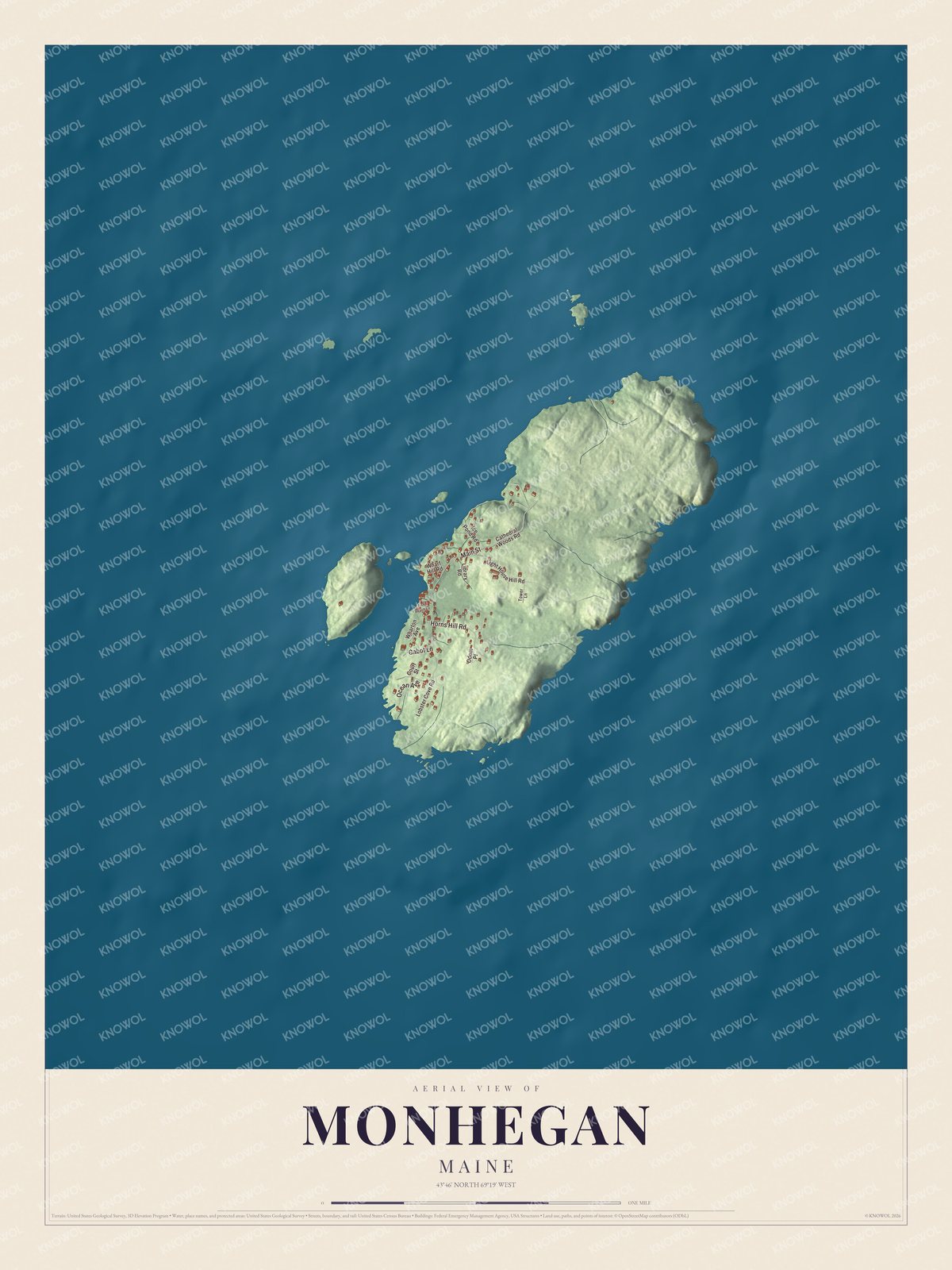 Protected watermarked complete map of Monhegan, Maine