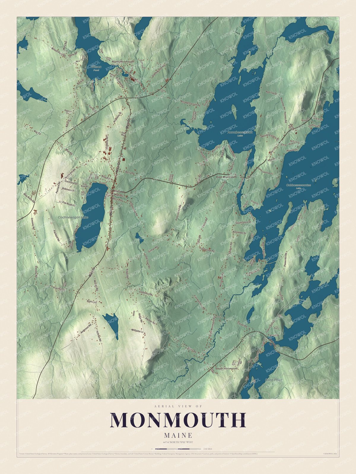 Protected watermarked complete map of Monmouth, Maine
