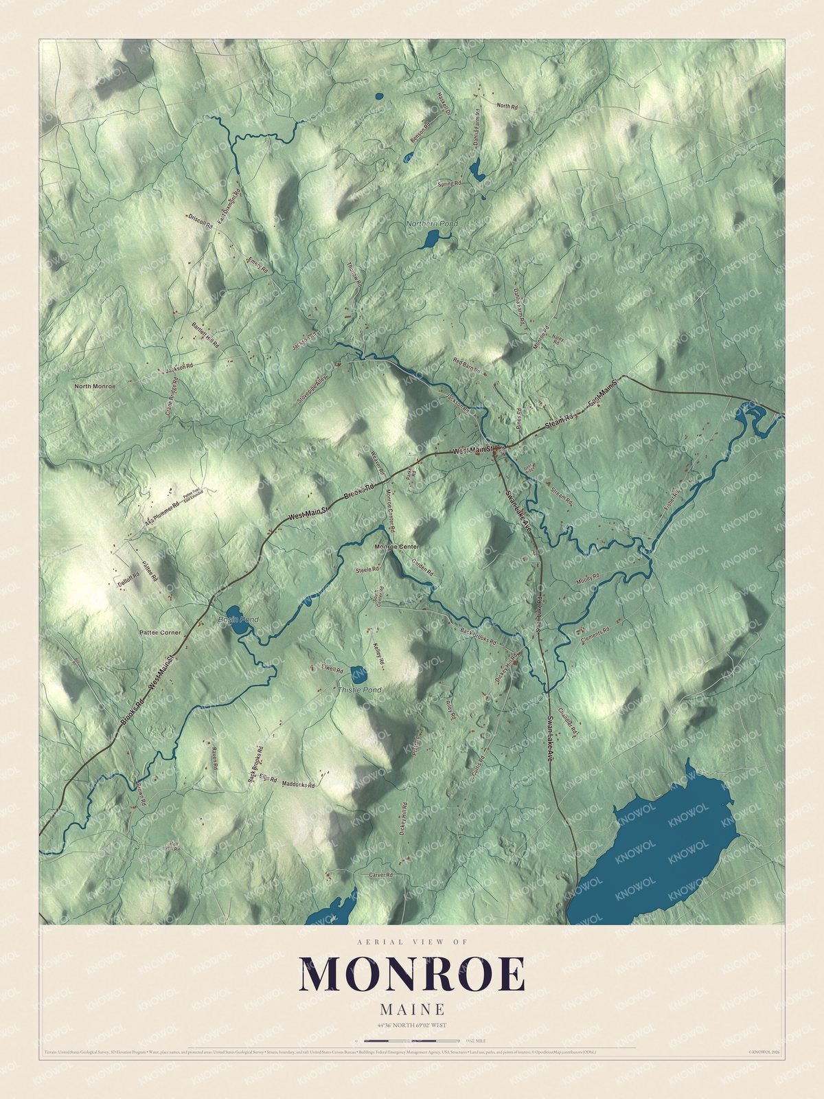 Protected watermarked complete map of Monroe, Maine