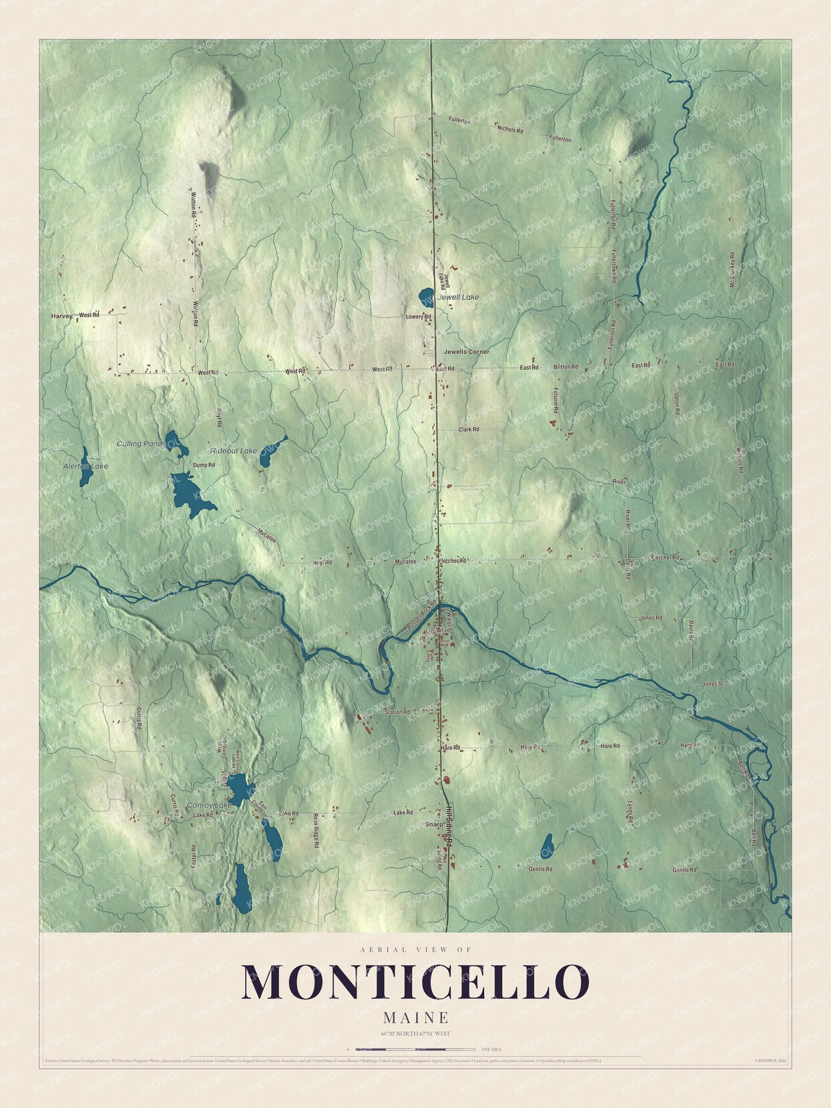 Protected watermarked complete map of Monticello, Maine