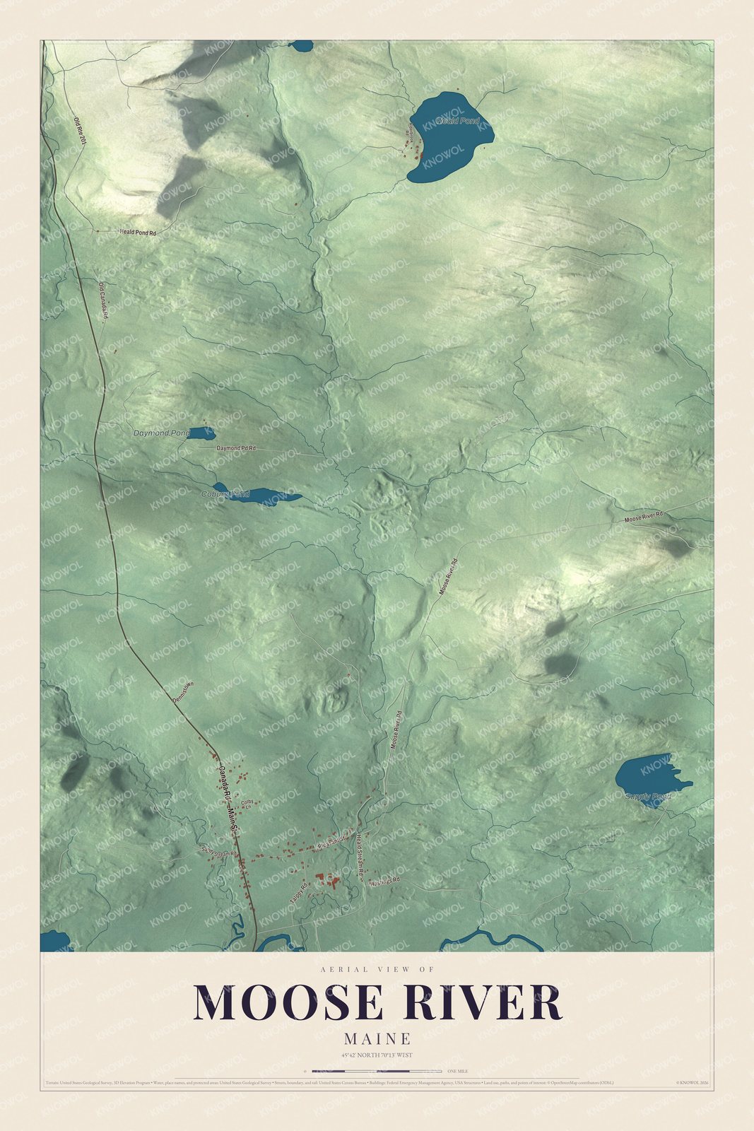 Protected watermarked complete map of Moose River, Maine