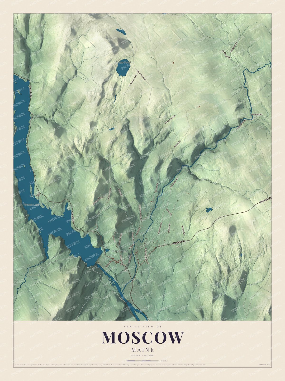 Protected watermarked complete map of Moscow, Maine