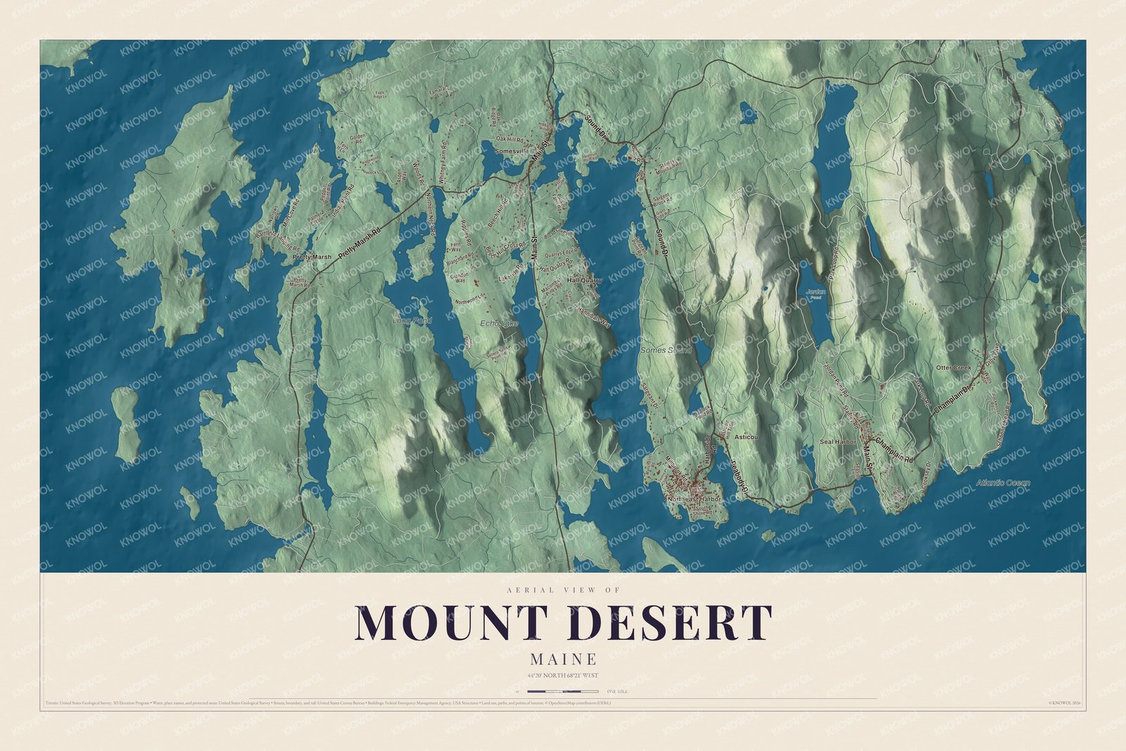 Protected watermarked complete map of Mount Desert, Maine
