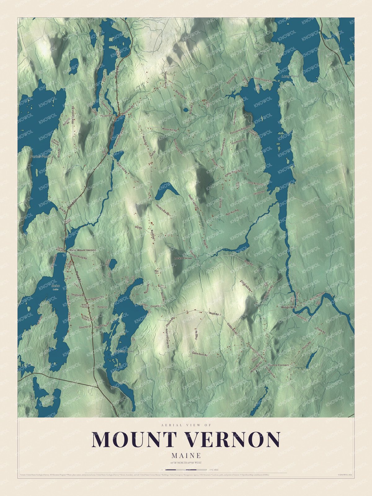 Protected watermarked complete map of Mount Vernon, Maine