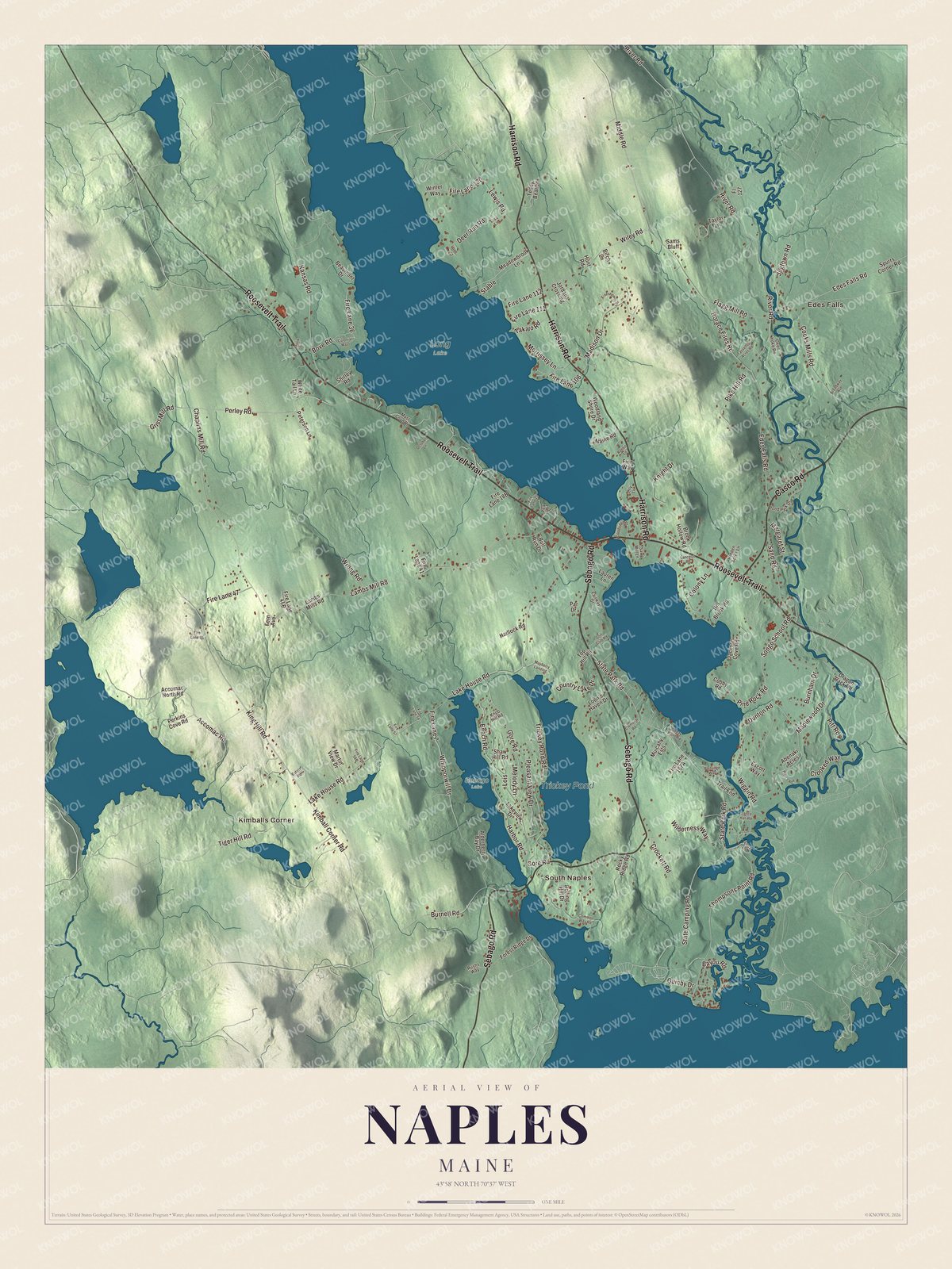 Protected watermarked complete map of Naples, Maine