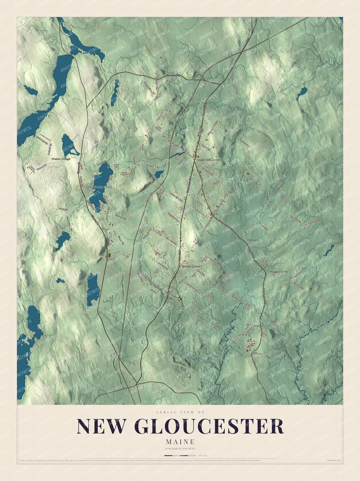 Protected watermarked complete map of New Gloucester, Maine