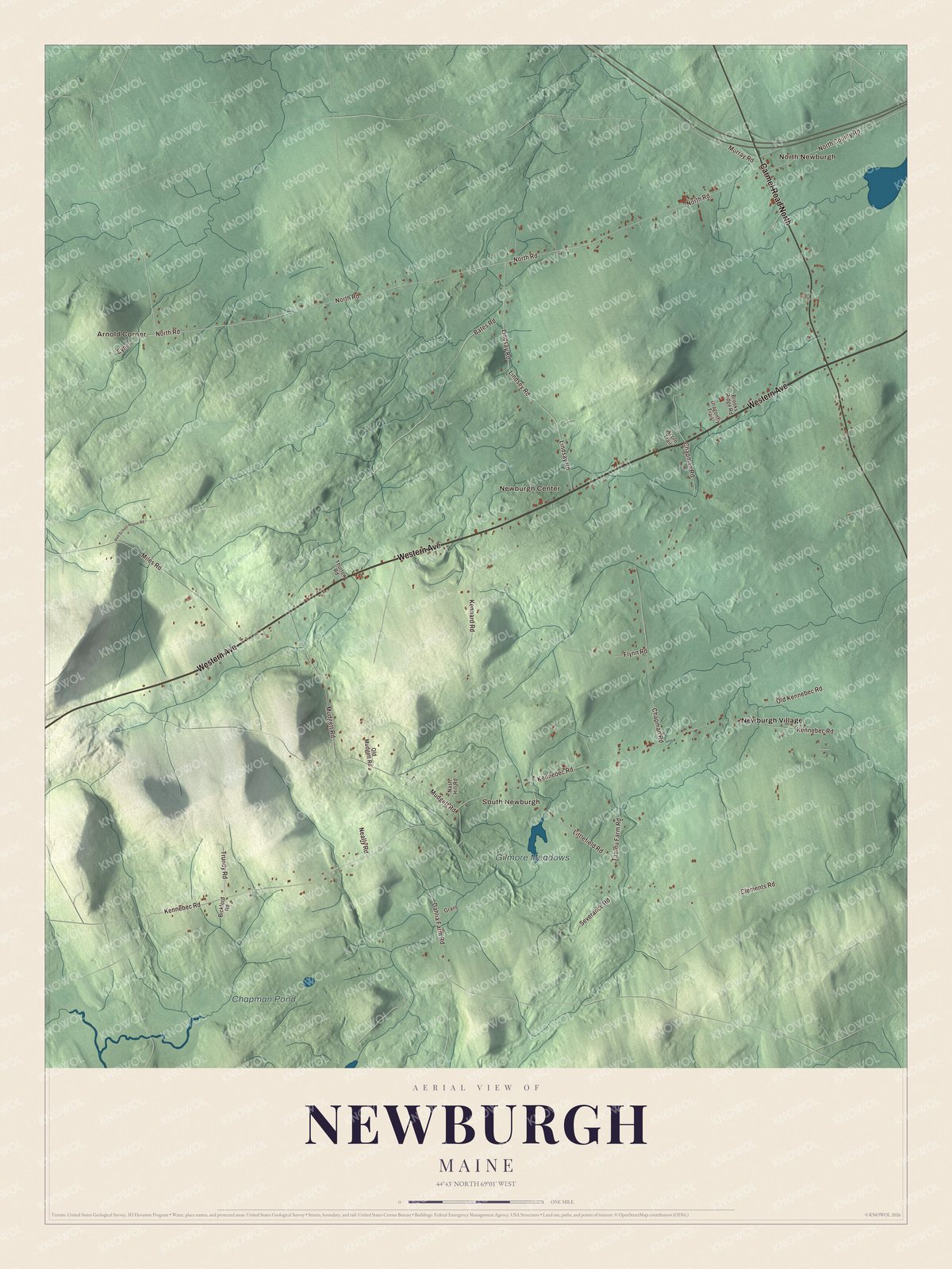 Protected watermarked complete map of Newburgh, Maine