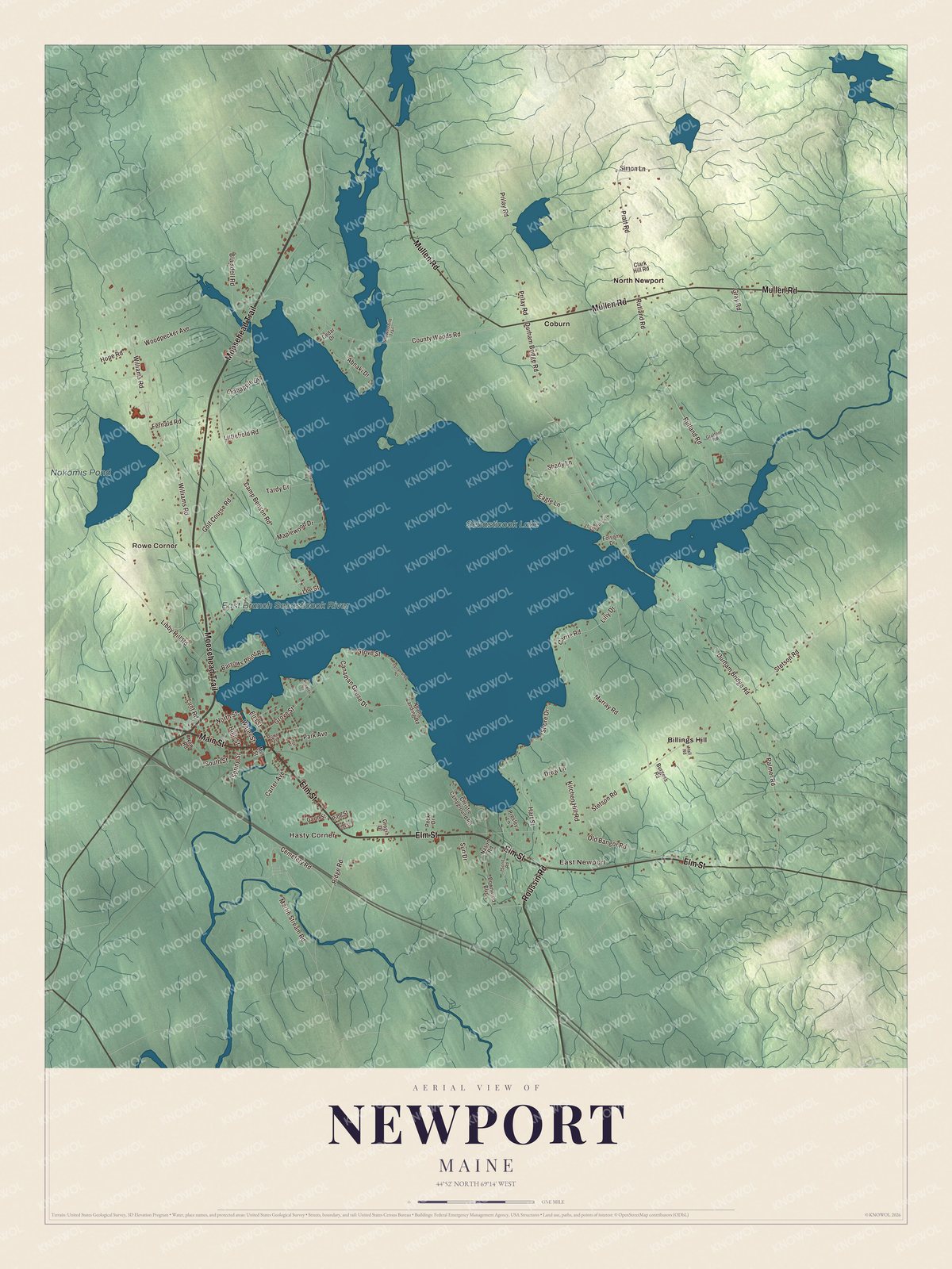 Protected watermarked complete map of Newport, Maine