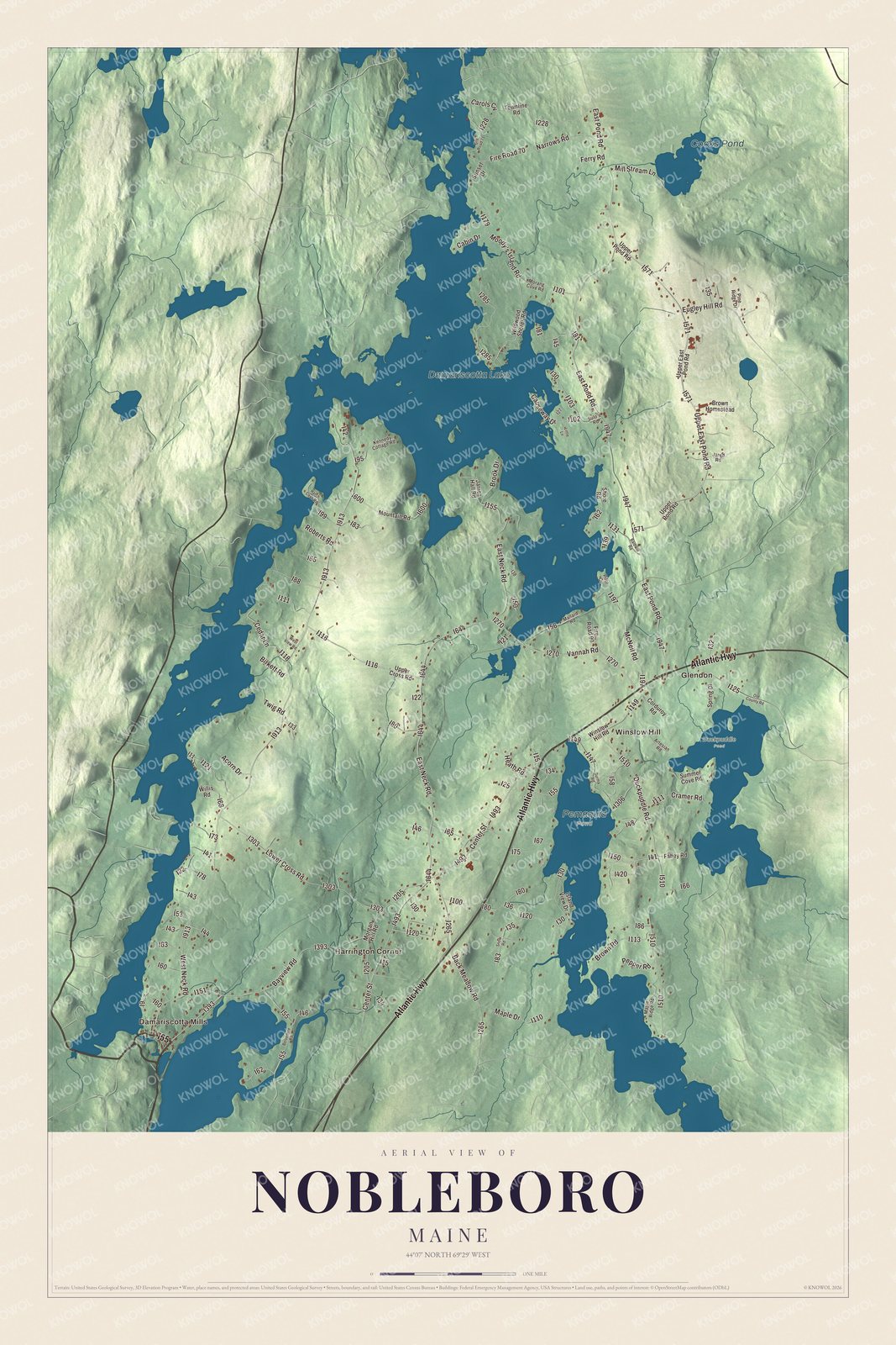 Protected watermarked complete map of Nobleboro, Maine