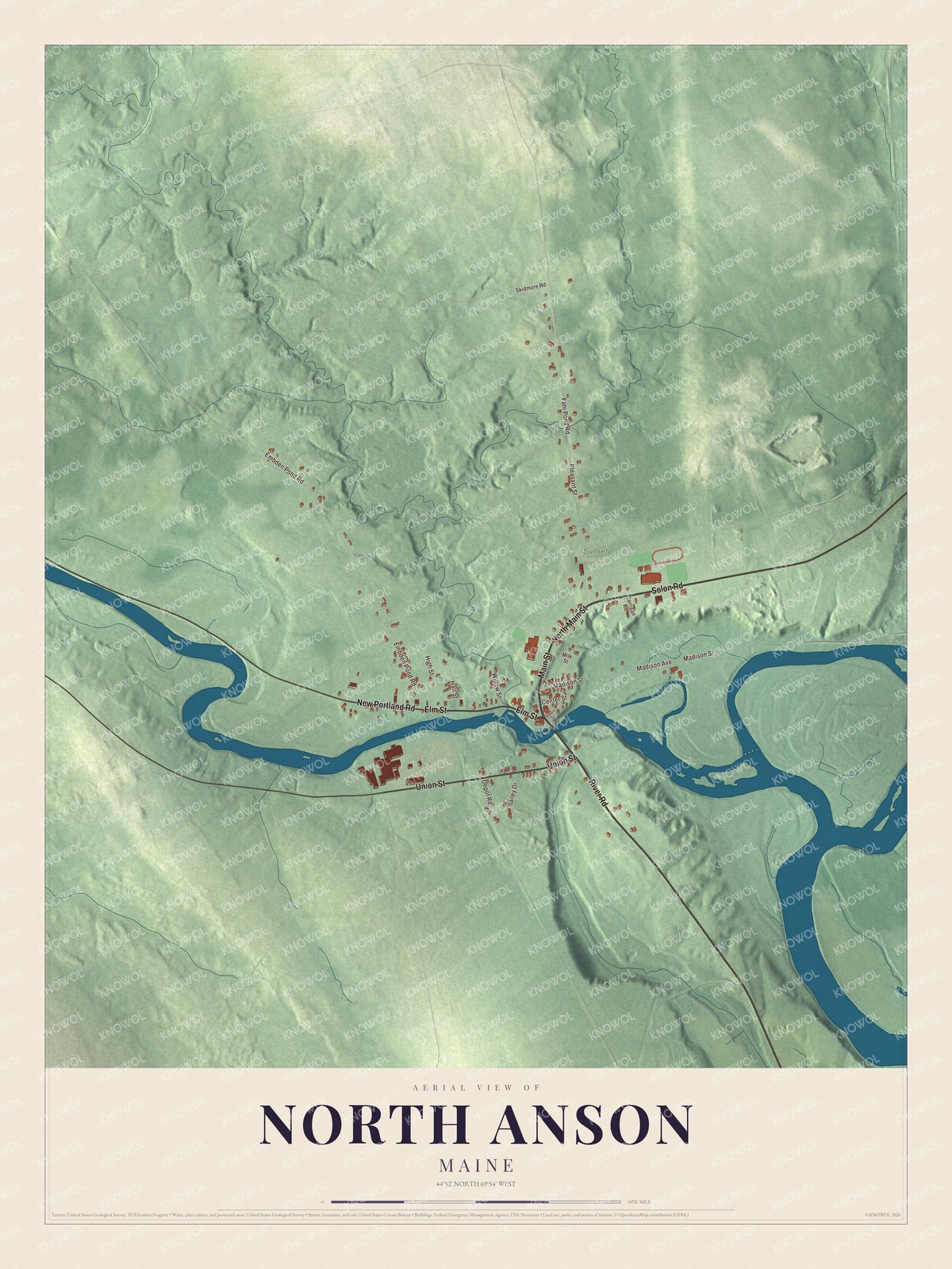 Protected watermarked complete map of North Anson, Maine