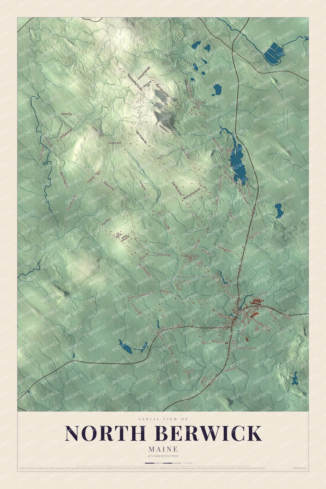 Protected watermarked complete map of North Berwick, Maine