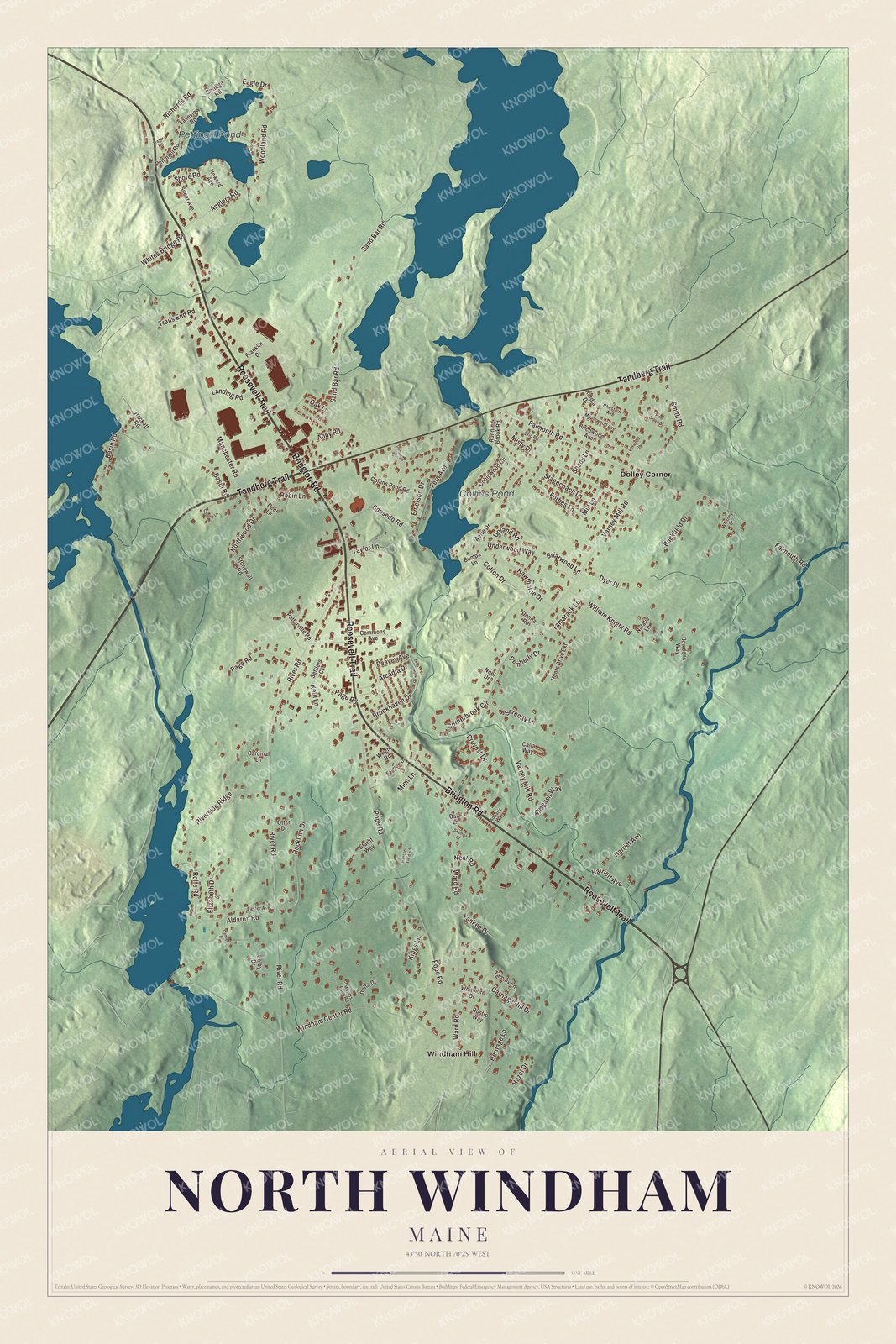 Protected watermarked complete map of North Windham, Maine