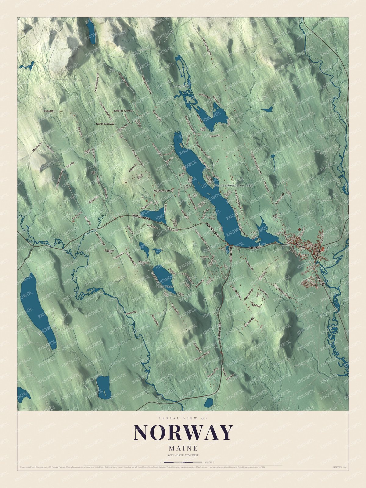 Protected watermarked complete map of Norway, Maine