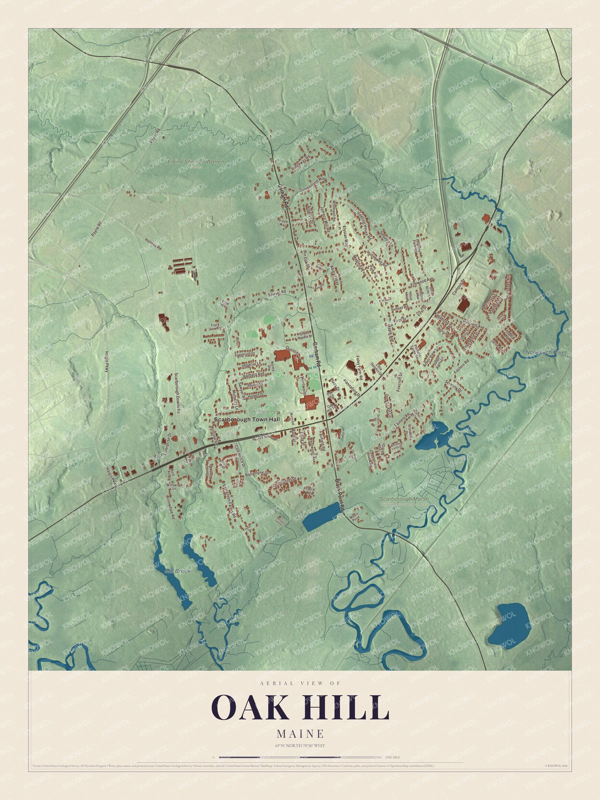 Protected watermarked complete map of Oak Hill, Maine